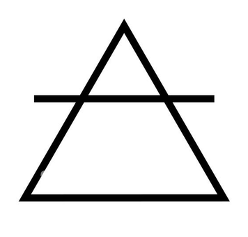 Geometric drawing of an outline square with sections divided by vertical, horizontal, and diagonal lines.