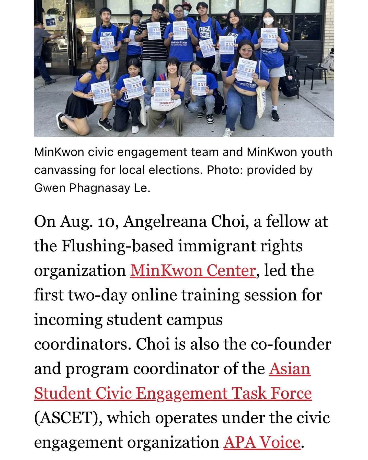 One of our cofounders, @angelreanasc, was featured in @documented.ny&rsquo;s article &ldquo;AAPI Community Seeks to Mobilize New York&rsquo;s Young Asian Voters,&rdquo; published last week! 

🔗 Read about ASCET and the work of other amazing organize