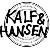 Logotyp för Kalf & Hansen med text och grafisk design i svartvitt.