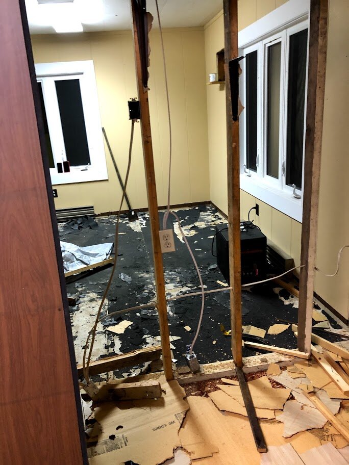 Walls and closets coming down.