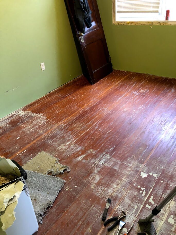 The removal of sheet vinyl and a lot of glue reviled beautiful fir!
