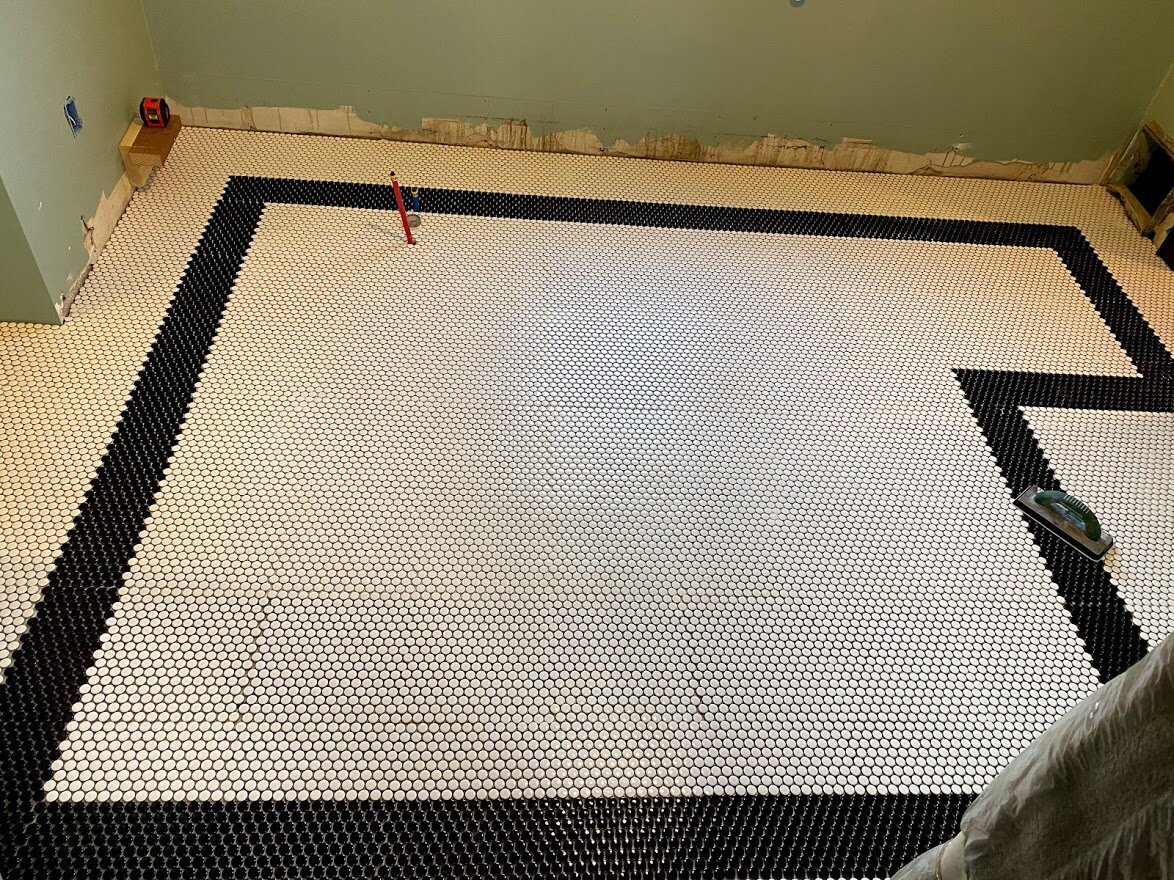 bathroom floor, pre grout
