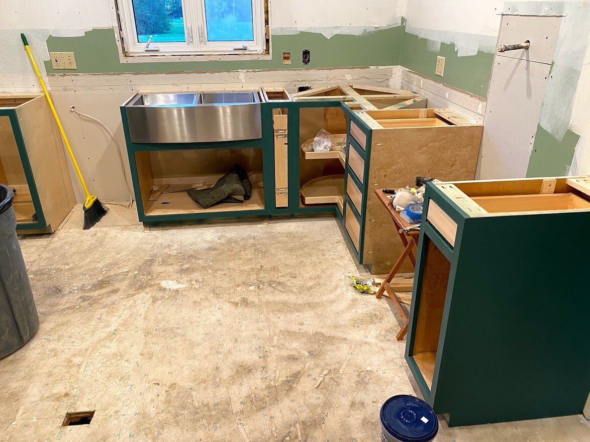 The new cabinet base boxes are installed.