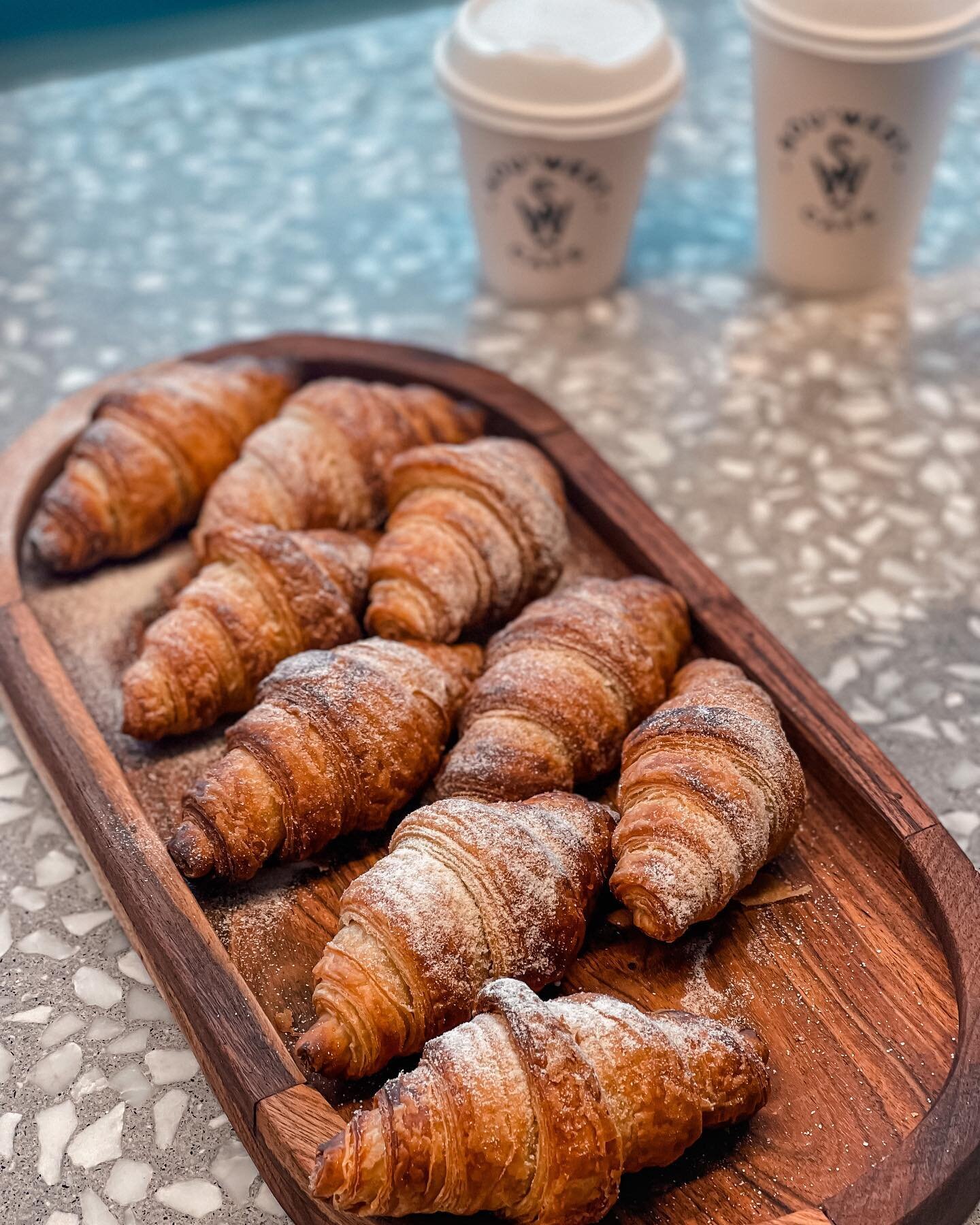 Crispy, flakey, soft &amp; buttery 🥐 Chef Toby&rsquo;s homemade mini sourdough crossaints tick all those boxes! The perfect combo with a ☕️ and yours until 2pm today! 

#sourdough #sourdoughcroissants #crossaints #homemade #homebaking #cafe #cafefoo