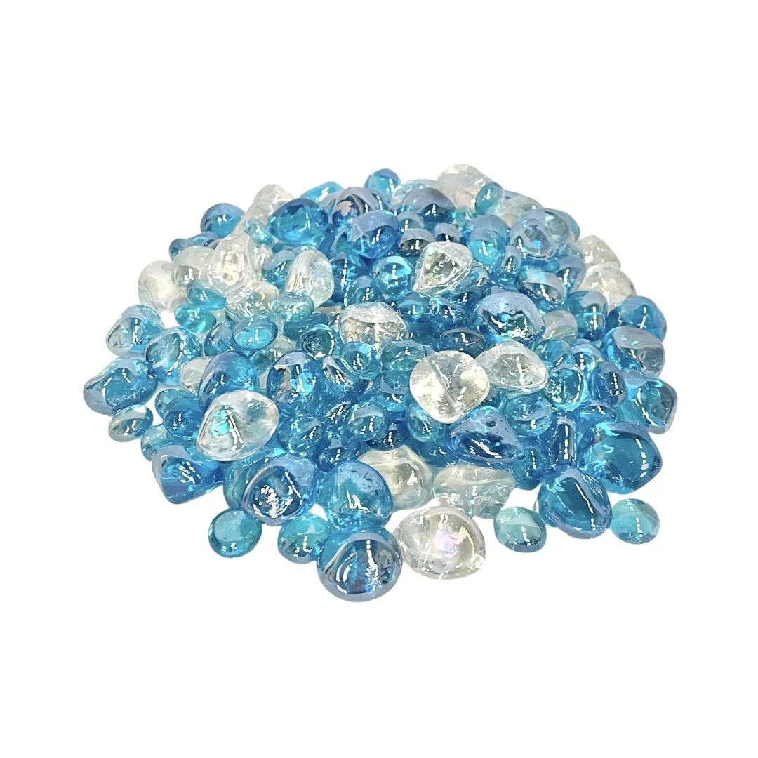 Teal Glass Pebbles - Iridescent Mix