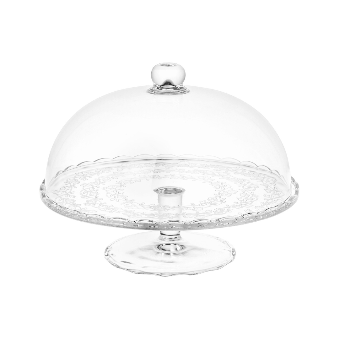 Domed Cake Plate - Floral Garland, 11"