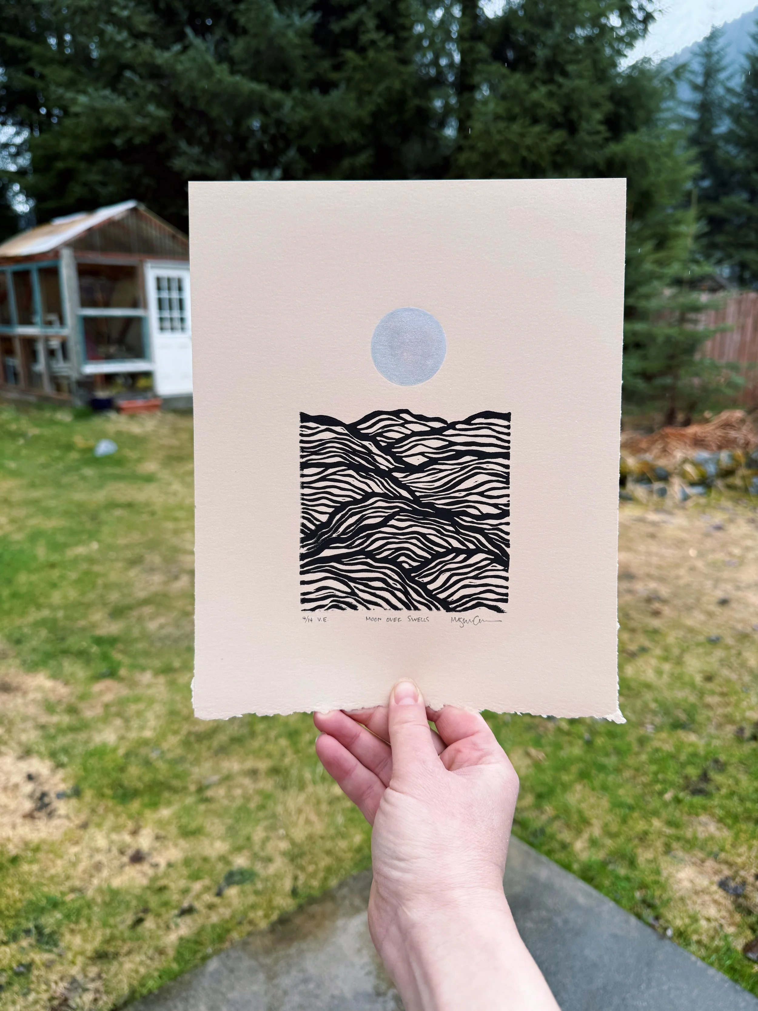 Moon Over Swells Block Print