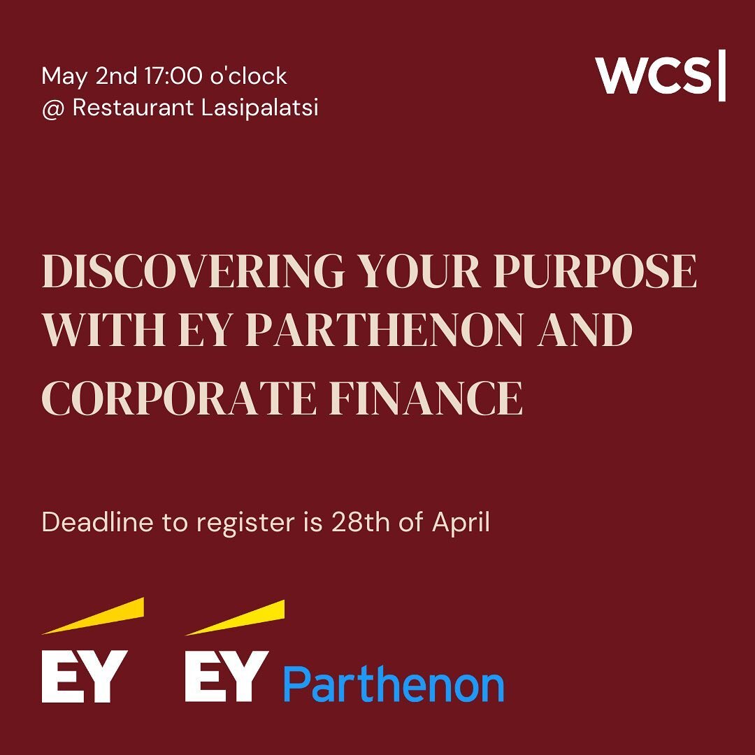Discovering your purpose with EY Parthenon and Corporate Finance ⚡️

We are thrilled to invite you to join EY Parthenon and Corporate Finance for an exciting workshop to explore your inner strengths at Lasipalatsi restaurant on May 2nd from 17.00 for