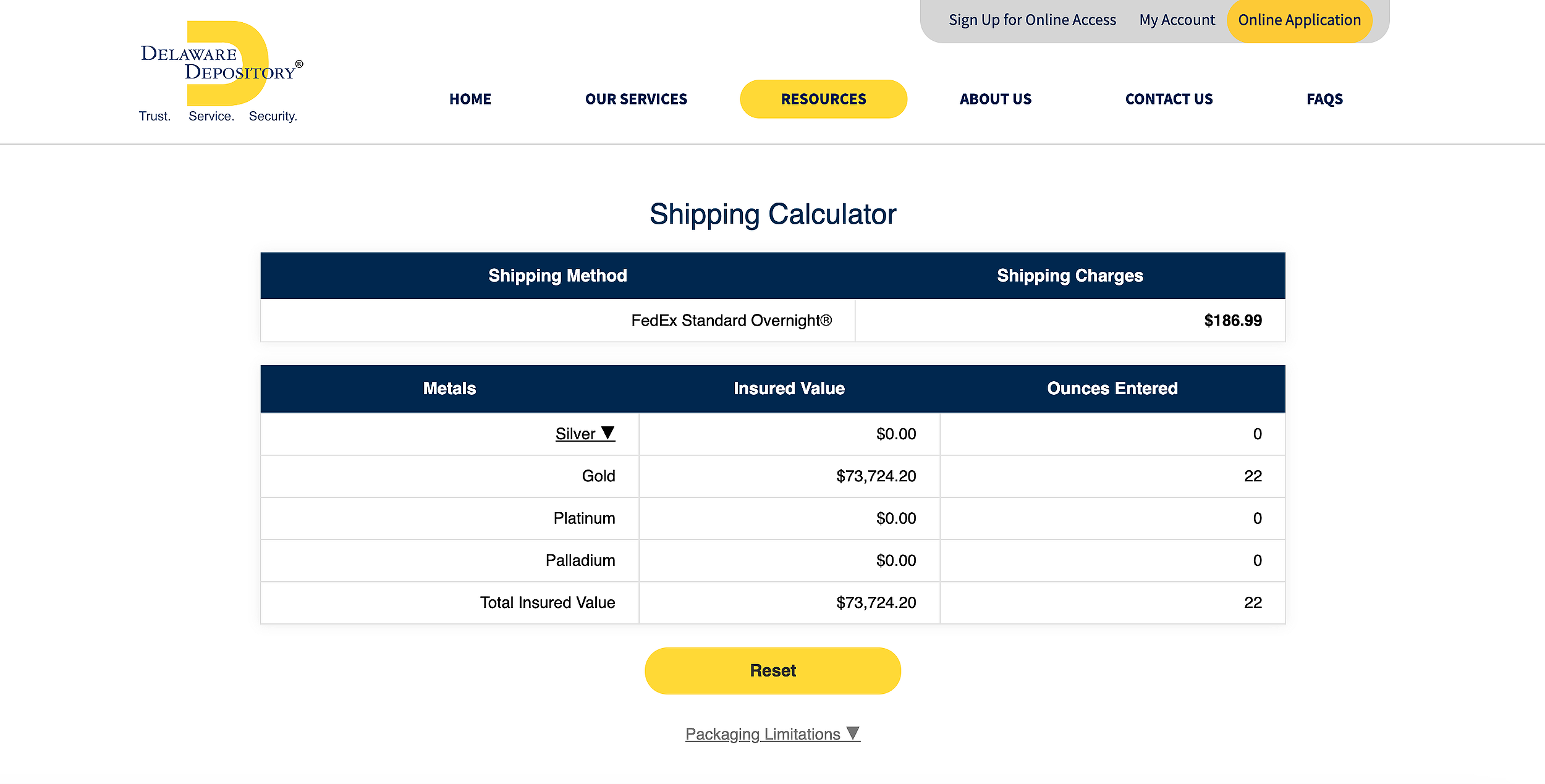 Delaware Depository – Shipping Calculator UI