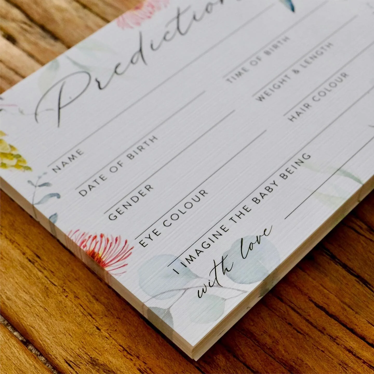 Prediction cards are a fun way to engage your guests during a baby shower.

Photography by @koti.kollektive