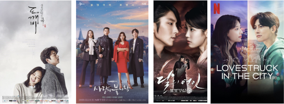 Popular K-dramas (L-R): Goblin, Crash Landing On You, Moon Lovers: Scarlet Heart Ryeo, Lovestruck In The City