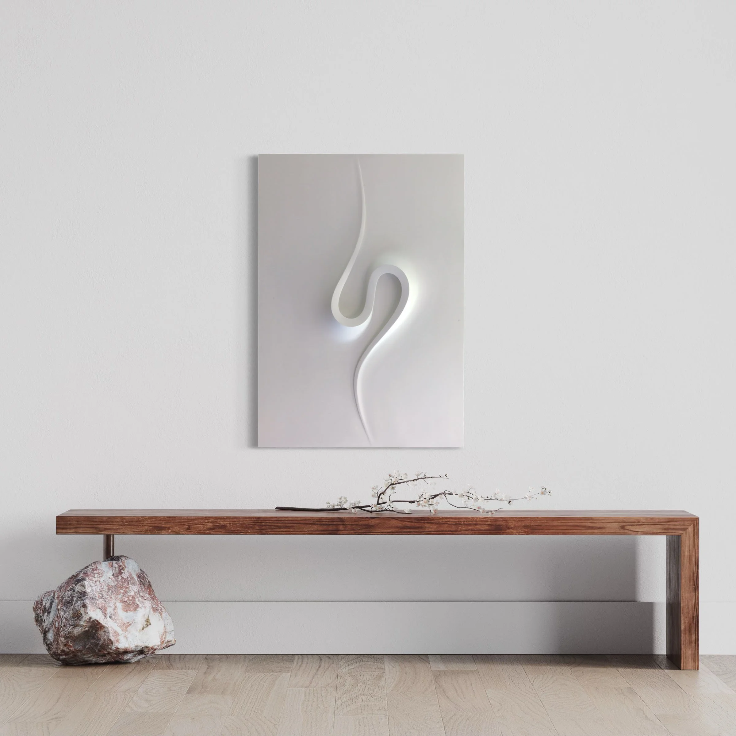 Image of a three dimesional art work that hangs on a walll by Hugh Chapman British artist  and sculptor the works are collected by art collectors and used in interior design