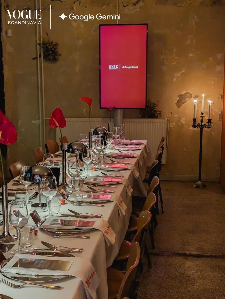 We concepted and produced an intimate dinner for @googlegemini and @voguescandinavia at @barmorocph in Copenhagen during @cphfw.

One long table bringing together creators, ambassadors and special guests. The night was MC&rsquo;ed by Gemini. Name car