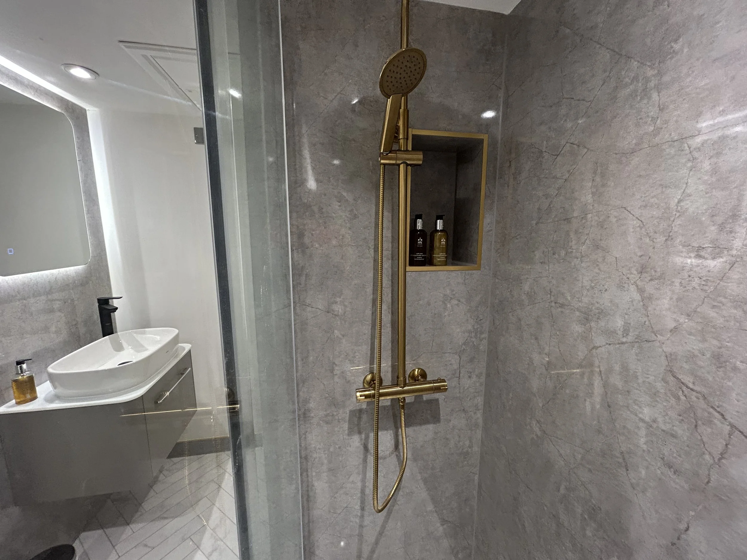 Enjoy a double walk-in shower.