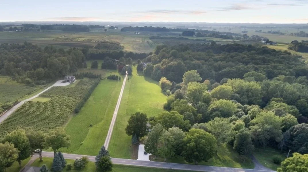 Aerial view of Mahan Family Wines family-owned vineyard, home to six award-winning wines including estate-grown Chardonnay and Sauvignon Blanc.