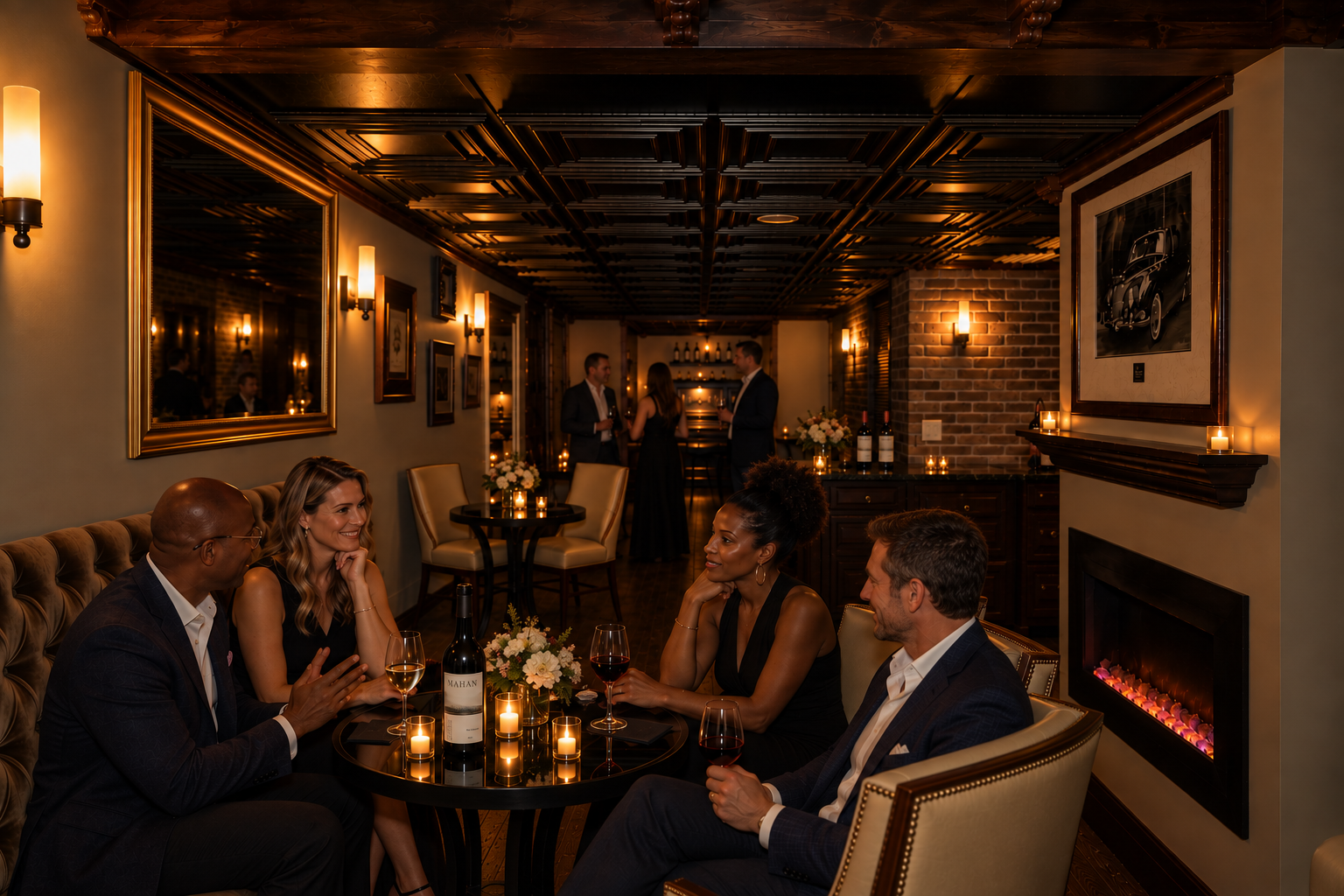 Guests enjoying a private celebration at Mahan Speakeasy in Bloomingdale, Illinois