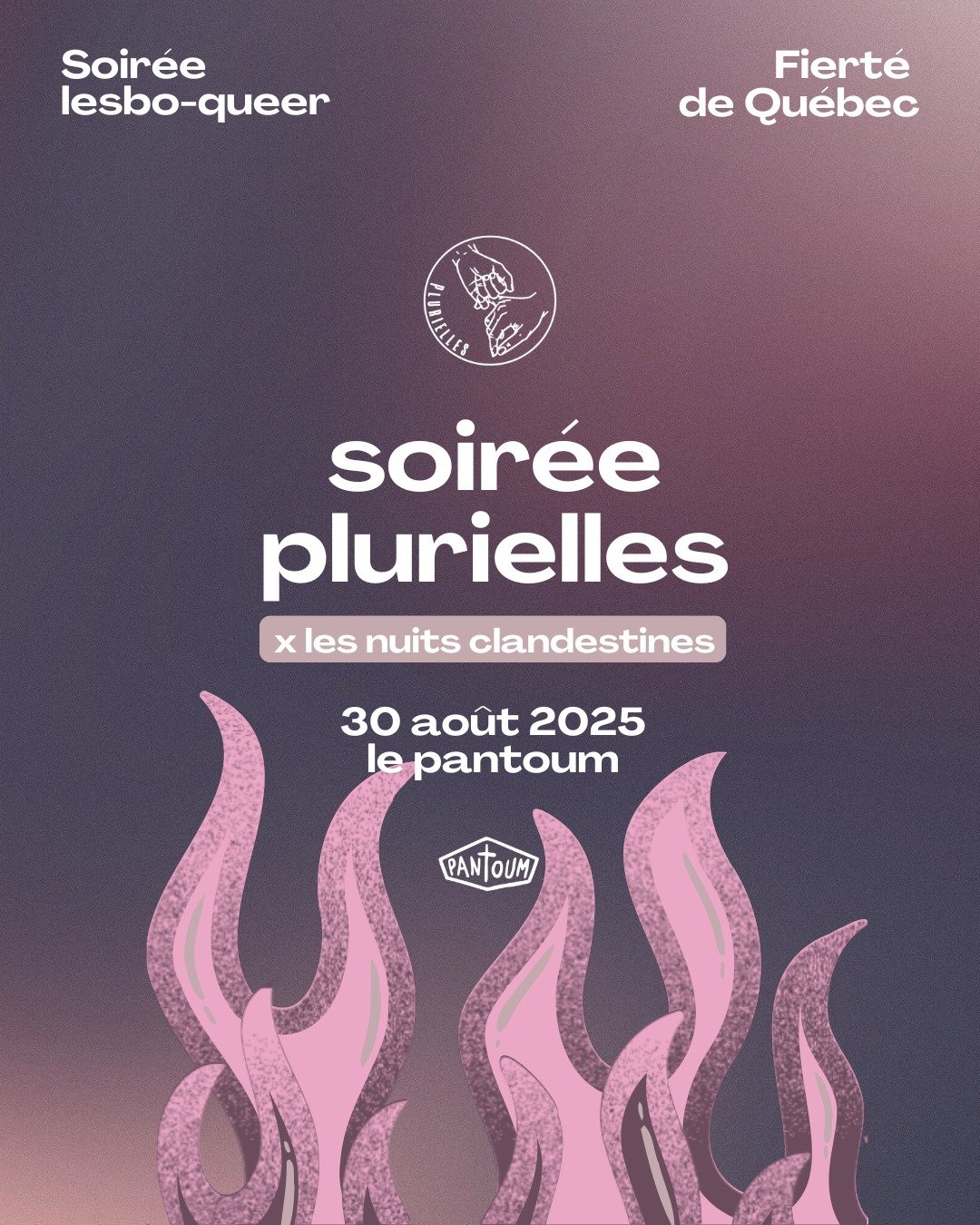 𝐒𝐎𝐈𝐑𝐄́𝐄 𝐇𝐀𝐔𝐓𝐄 𝐄𝐍 𝐂𝐎𝐔𝐋𝐄𝐔𝐑𝐒 🌈
@__plurielles x @nuitsclandestines prennent le contr&ocirc;le du Pantoum ce samedi dans le cadre de la Fiert&eacute; de Qu&eacute;bec 2025 !

Burlesque, drag &amp; prestations envo&ucirc;tantes au ren