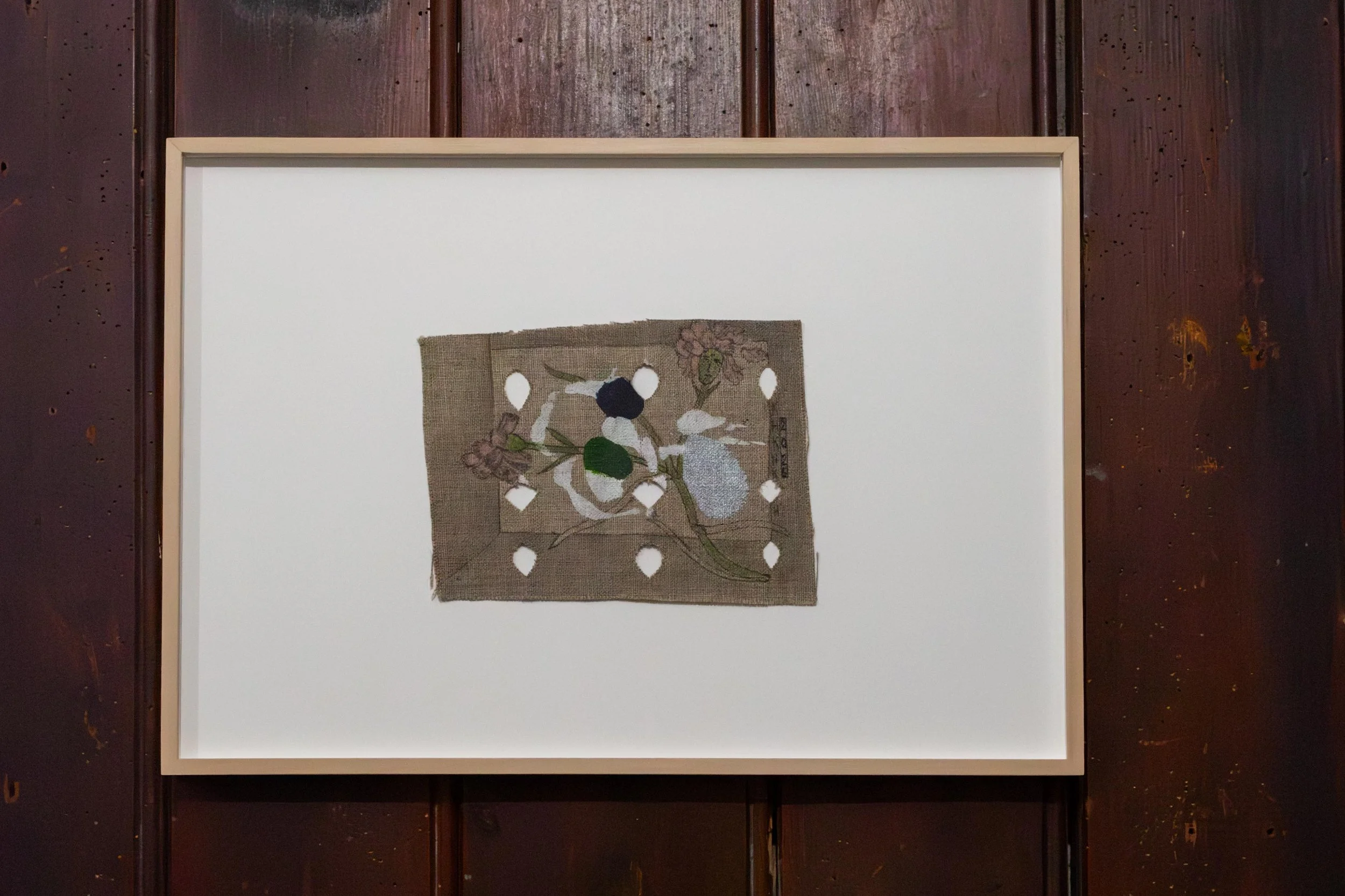   fig4  Katharina Höglinger,  rebellious carnation , 2025, Ink, colored pencil, acrylic on cut-out linen, 30,9 × 44,2 cm  (framed)  