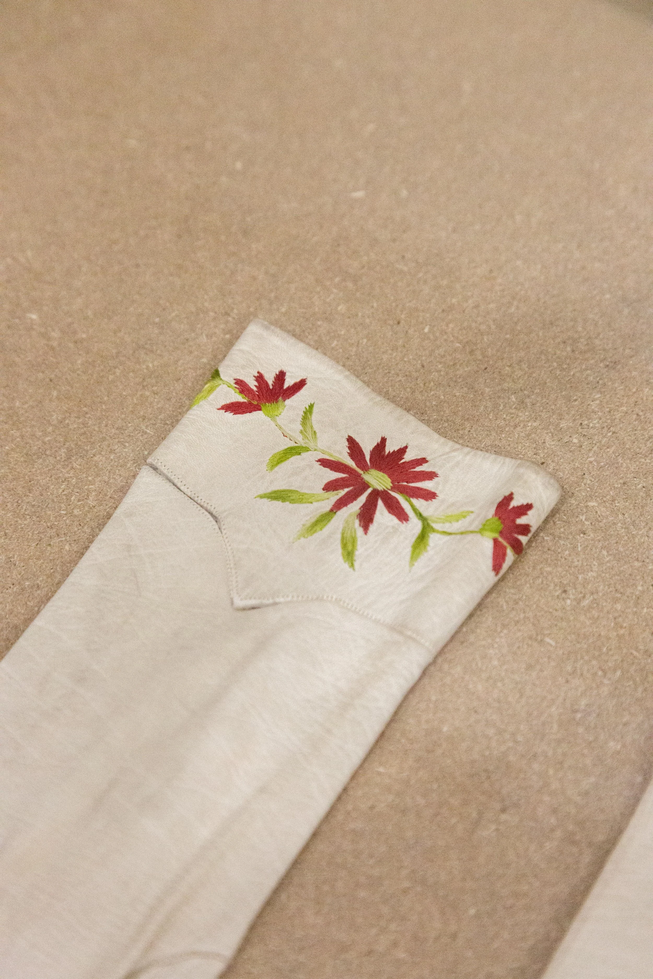   fig15  unknown artist,  Handschuhe / Gloves , approx. 1870, Glacé leather, embroidered, 31 × 11 × 2 cm, On loan from the Collection and Archive, University of Applied Arts Vienna 