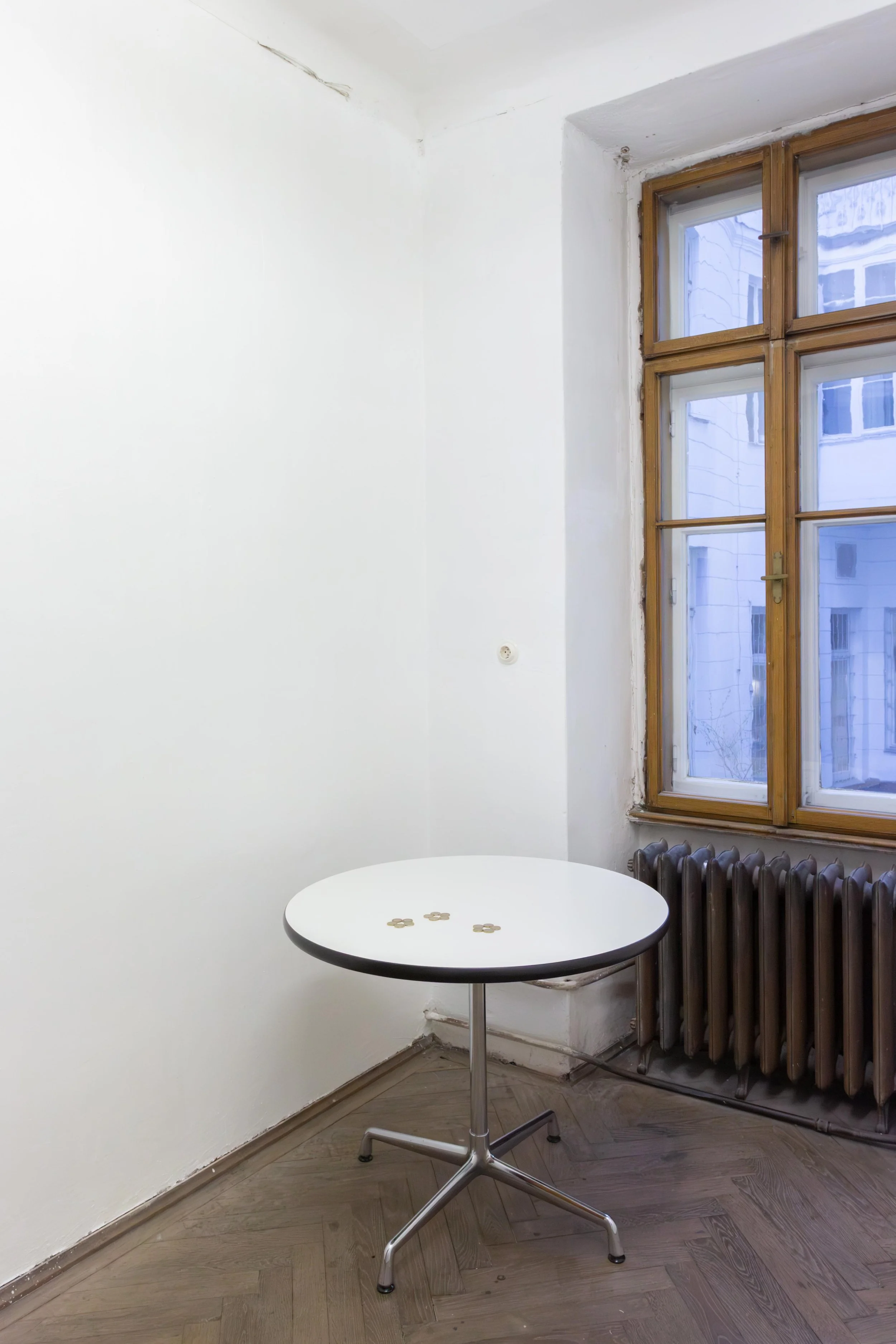   fig29  Lucia Elena Průša,  EURO , 2018–2026, Euro coins, tin solder, 6 × 6 cm 