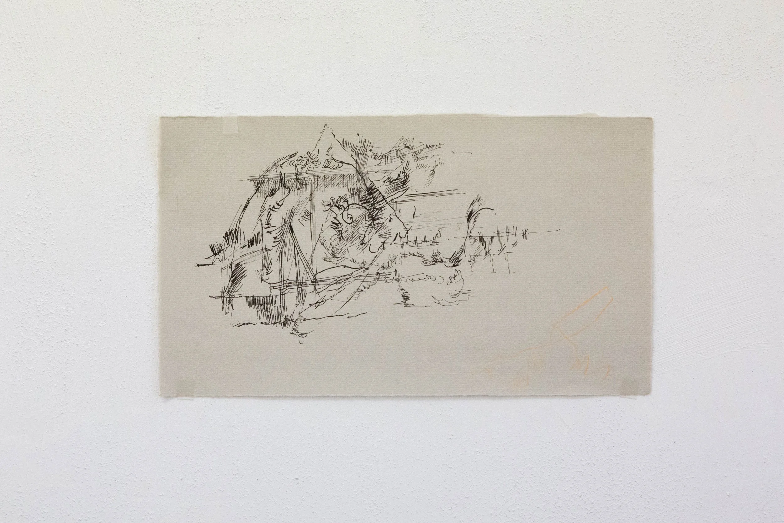   fig30   untitled (whistles in O-berlin) , 2026, drawing ink on laid paper, 13,9 x 24,1 cm 