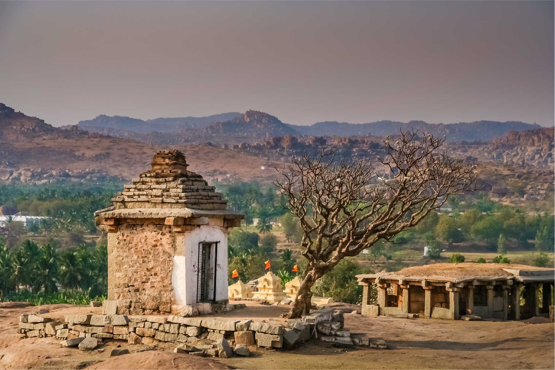 Ancient stone temple on top of the hill in Hampi, Karmataka, India