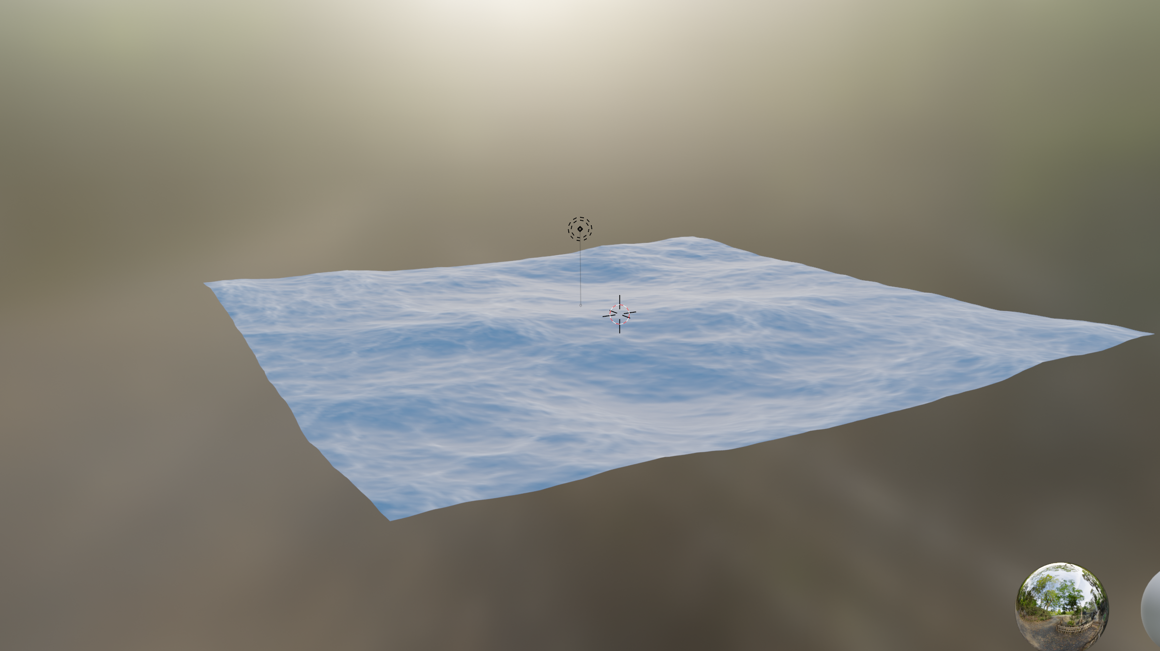  Graphical signs on Blender with soft lighting on a plane of an ocean. 