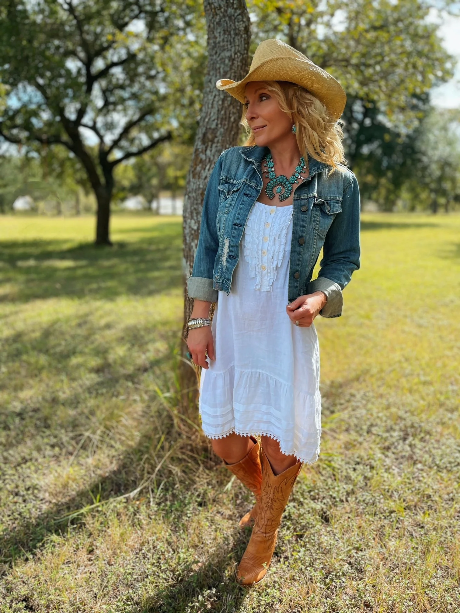 Denim Dress Cowgirl Boots Jeans Denim Jacket Cowgirl Dress And Boots White  Dress With Jean Jacket