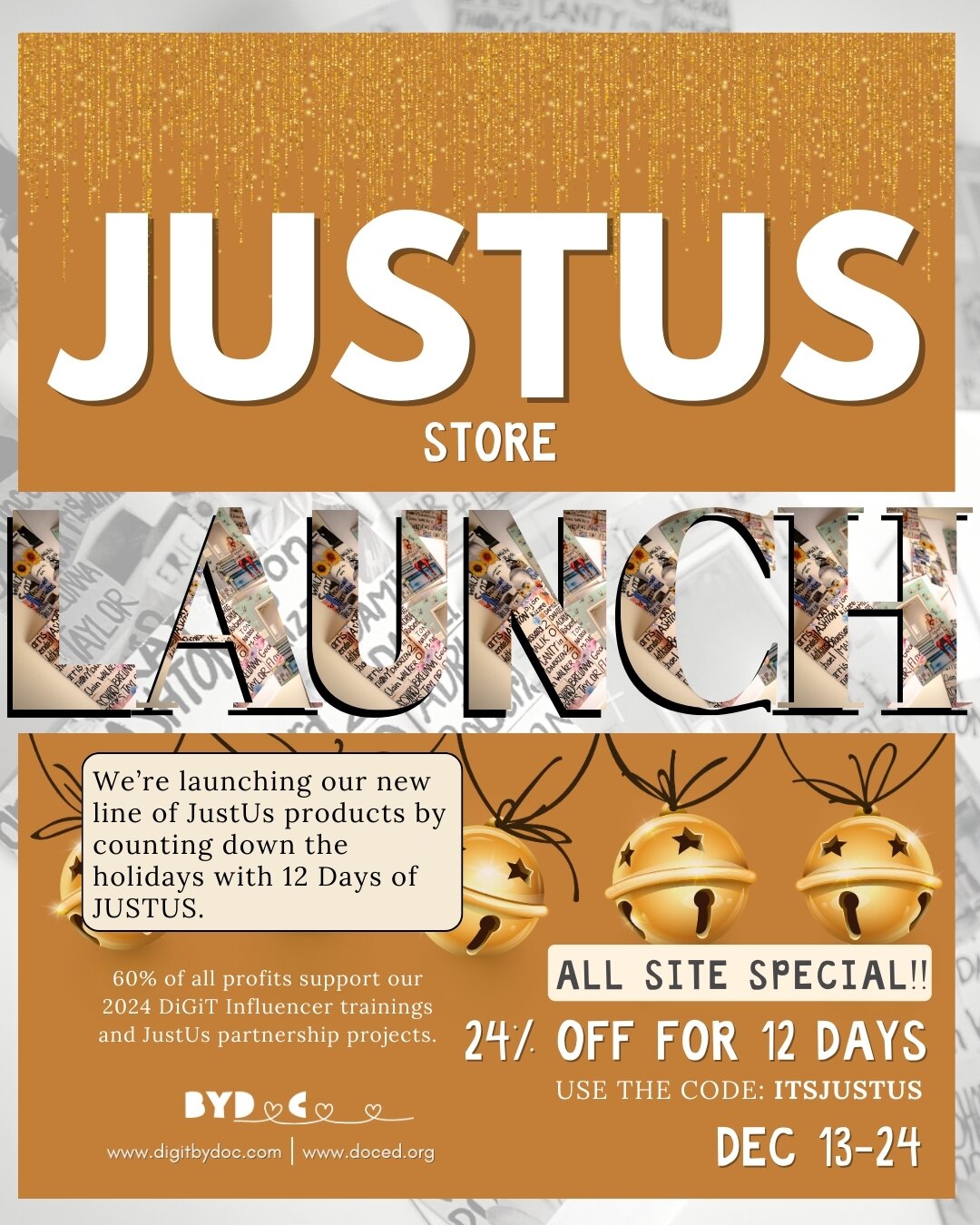 It&rsquo;s 12 days until #Xmas!! 🙌🏽🙌🏽 And we're counting down with 12 Days of JustUs.⁣
We&rsquo;re celebrating a decade of social justice outreach projects while launching our new line of #JustUs products.

Get your #journals #coffeecups #tumbler