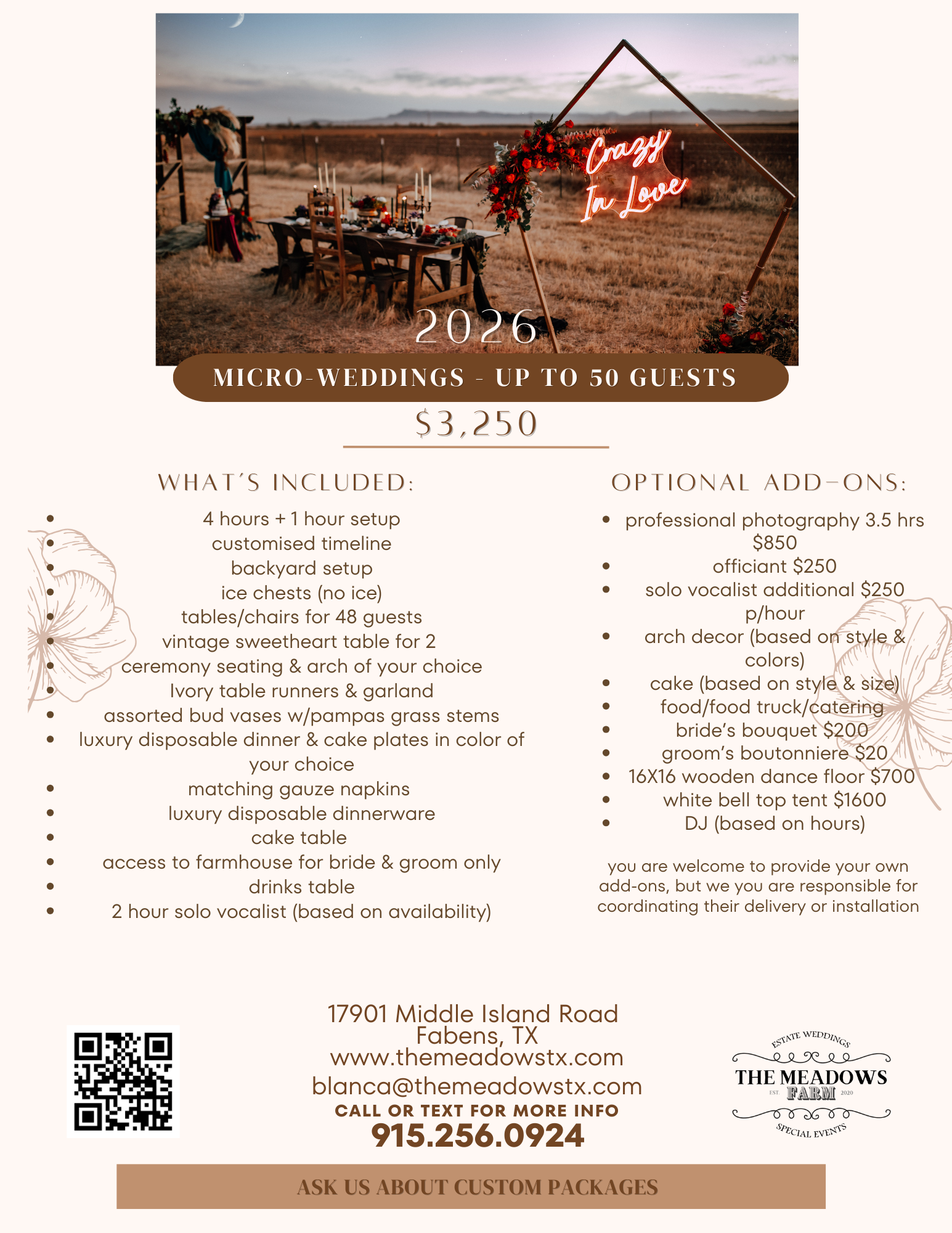 micro wedding packages in El Paso texas at the meadows