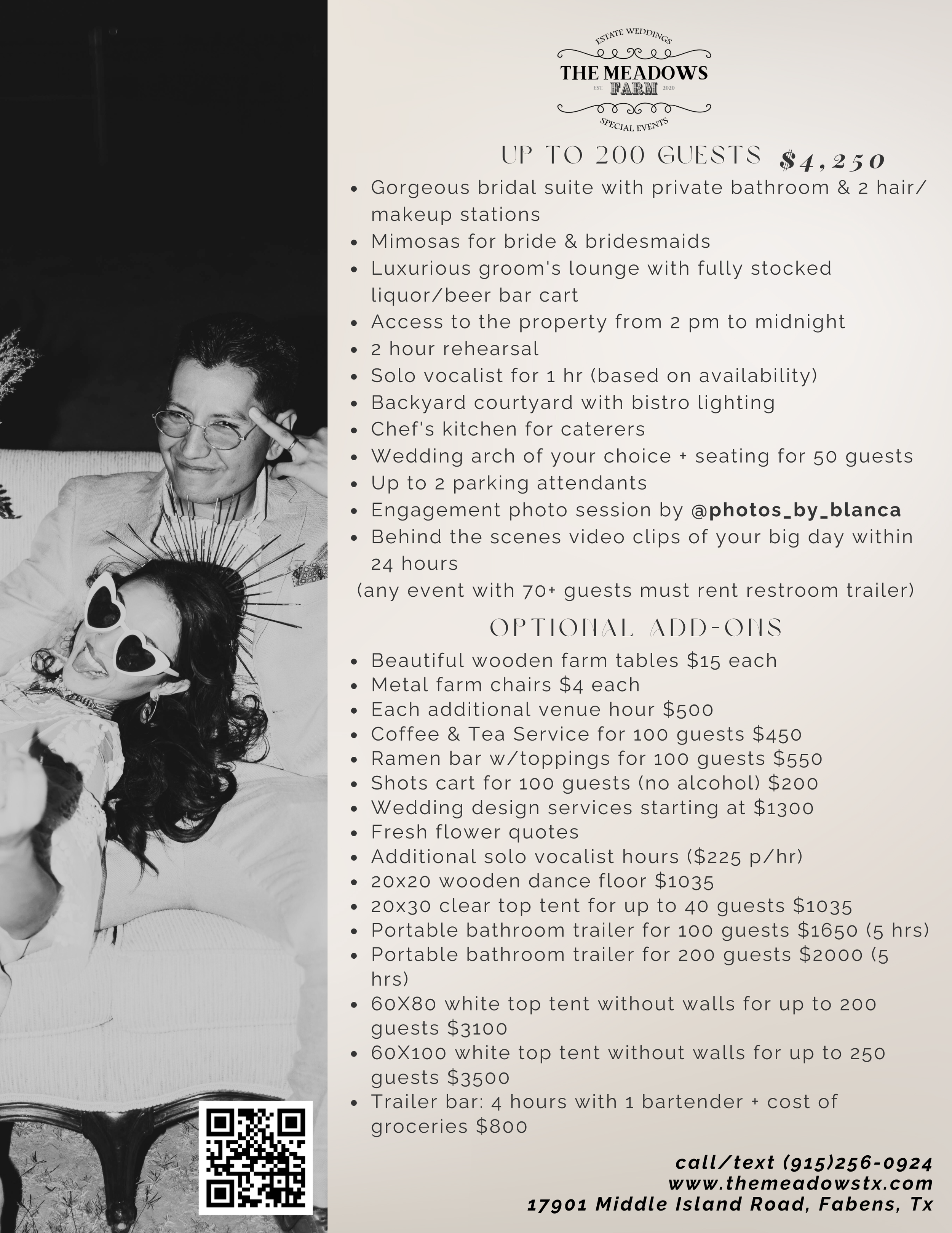 2026 brochure for weddings at the meadows in El Paso texas