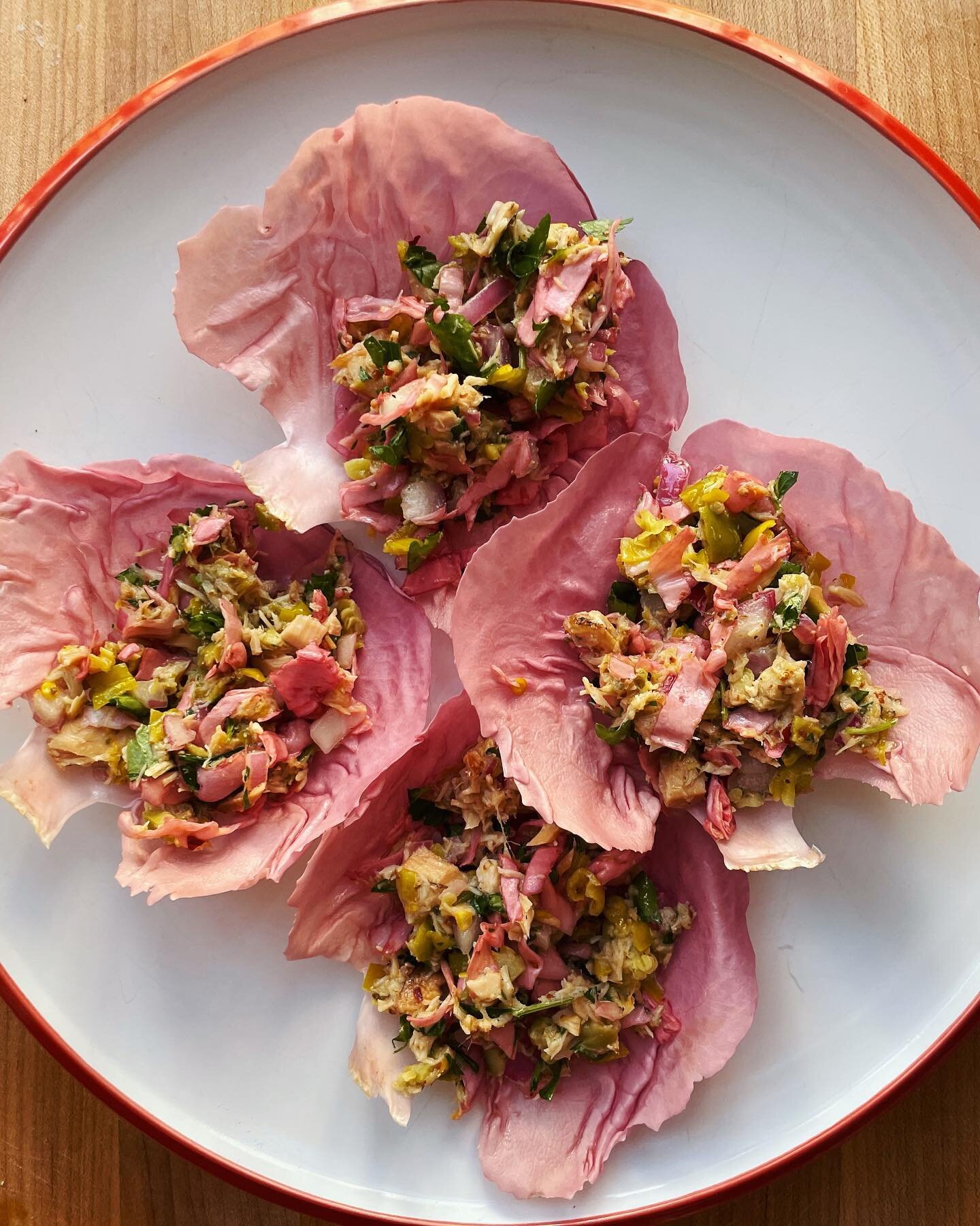 tuna salad AND chickpea salad of my dreams from yesterday&rsquo;s newsletter 🌸 enjoyed wrapped up in the prettiest radicchio leaves from @natoora, scooped up with kettle chips, eaten straight out of the bowl, and as a melt with provolone on seeded s