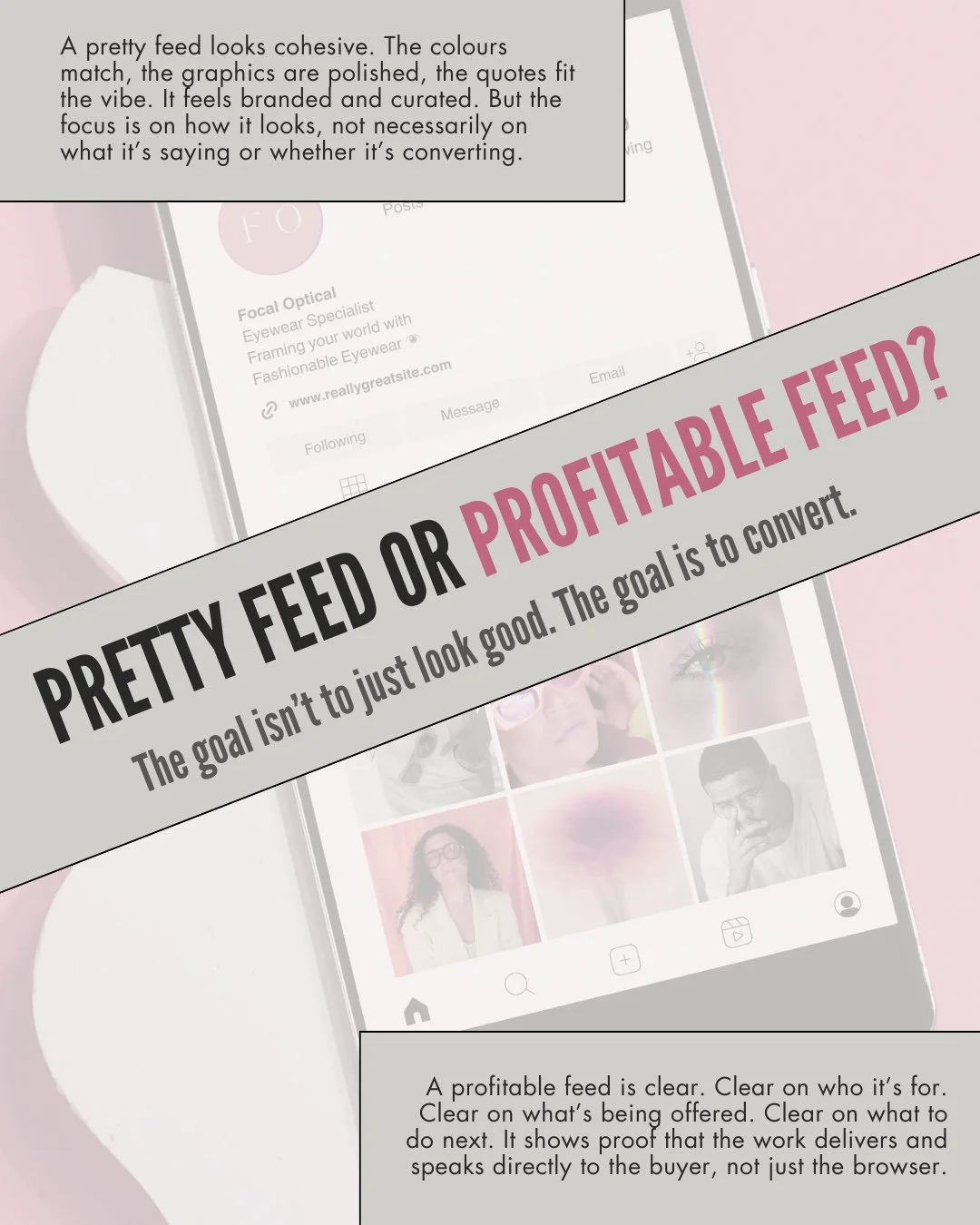 There&rsquo;s nothing wrong with a pretty feed. Branding matters. Design matters. First impressions absolutely matter.⁠
⁠
But pretty on its own doesn&rsquo;t grow a business.⁠
⁠
A profitable feed does a few simple things really well. It makes it obvi