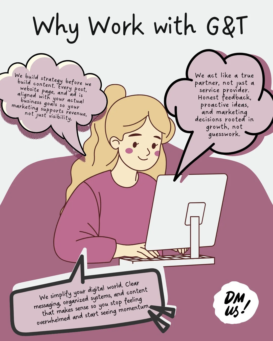 Why Should You Work with G&amp;T Creative Co. ⁠
⁠
One of the biggest mistakes I see is businesses jumping straight into posting, designing, or running ads without a clear strategy behind it. The result? Inconsistent messaging, random content, and a l