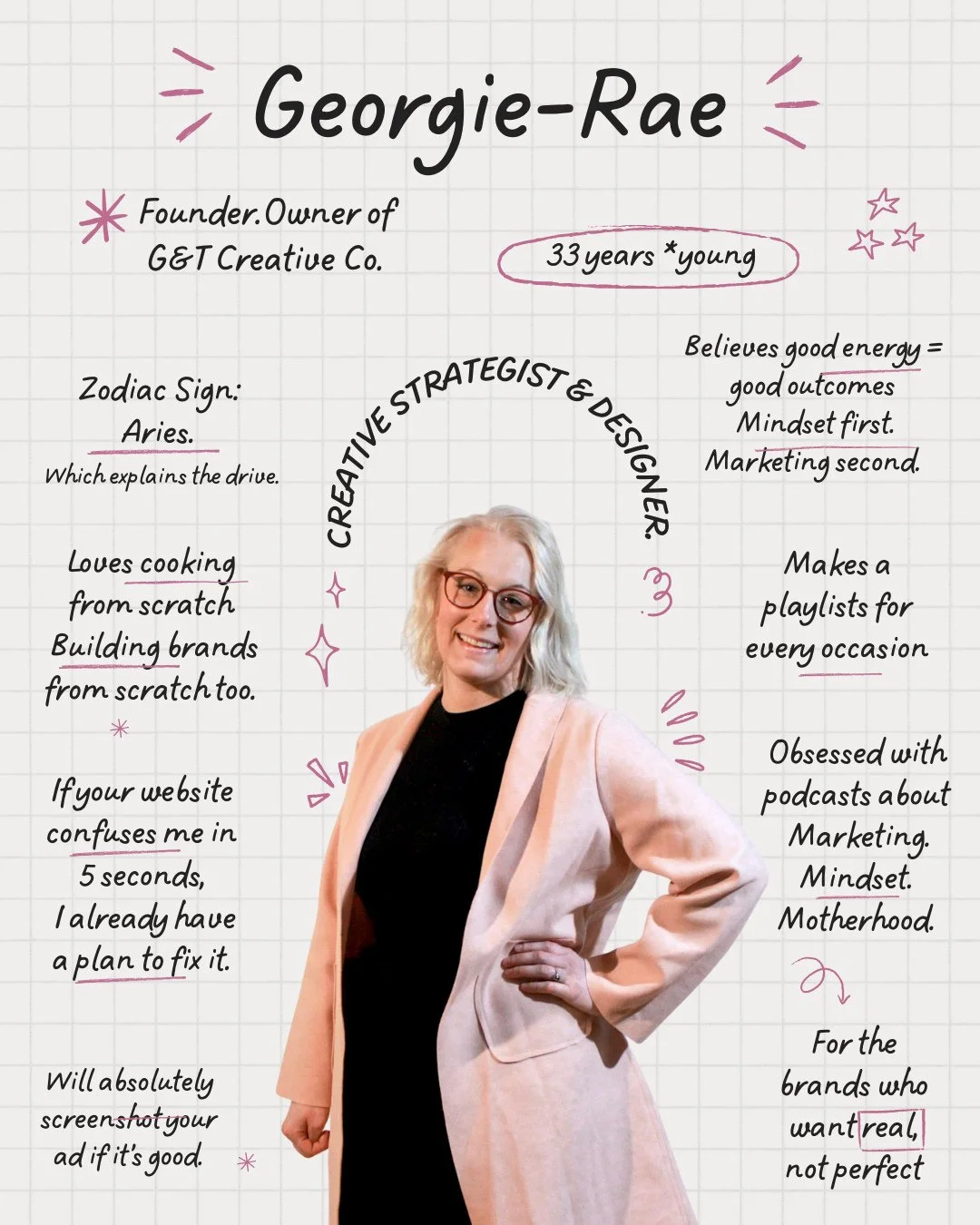 Hi, I&rsquo;m Georgie-Rae.⁠
⁠
I&rsquo;m a creative strategist, business owner, and a brand new mama who is learning in real time how to juggle entrepreneurship and motherhood. It&rsquo;s been stretching, humbling, exhausting, and honestly one of the 