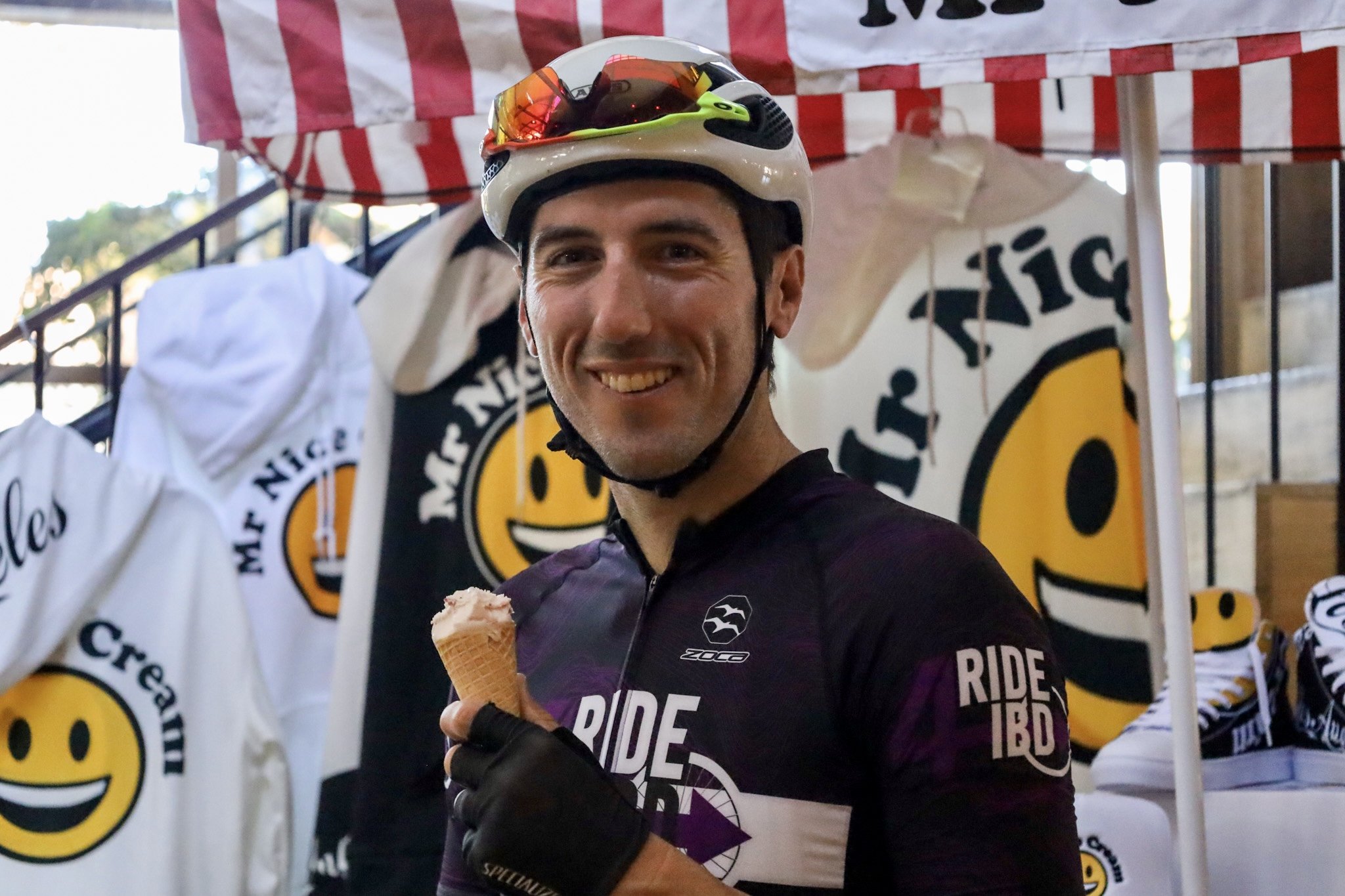 Cory enjoys a post ride ice cream