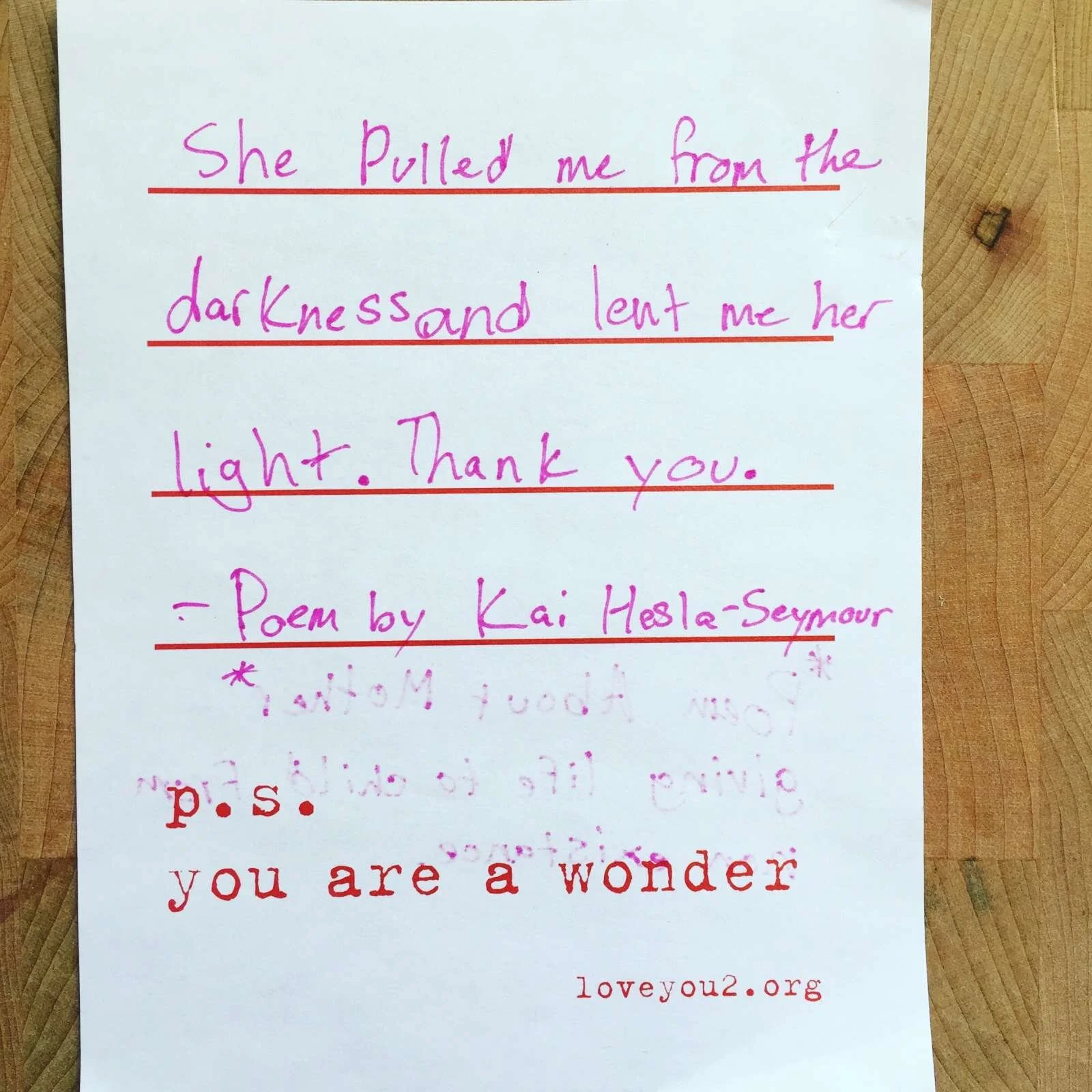 Poem about Mother giving life to child from non existence