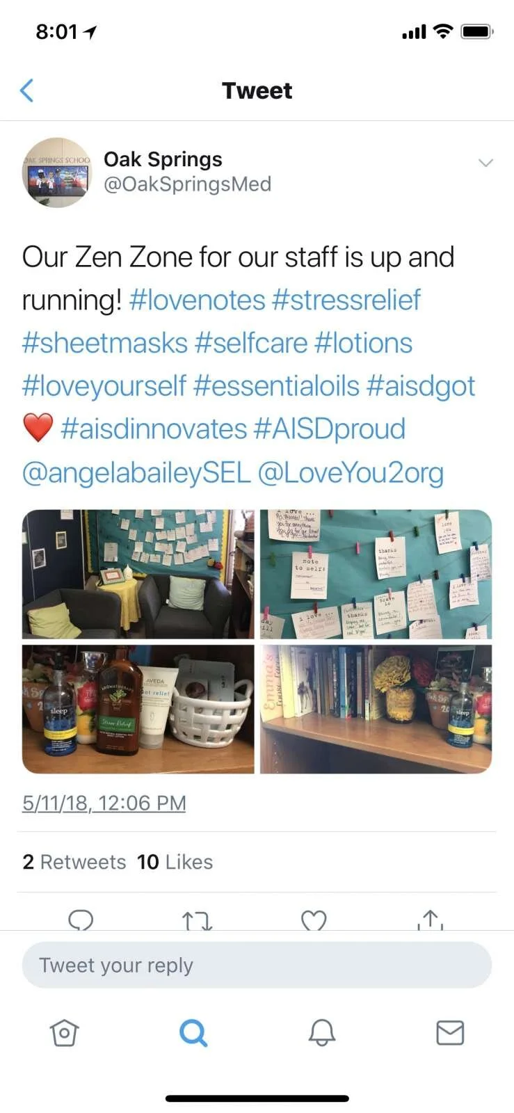 Now Open: Oak Springs Elementary Zen Zone for Staff