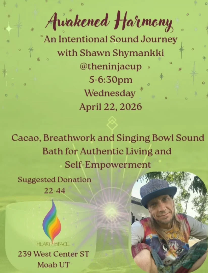 You&rsquo;re invited into a space of presence, healing, and deep listening.
Awakened Harmony
An intentional sound journey with Shawn Shymankki @theninjacup
Through cacao, breathwork, and singing bowls, we&rsquo;ll explore authentic living and self-em