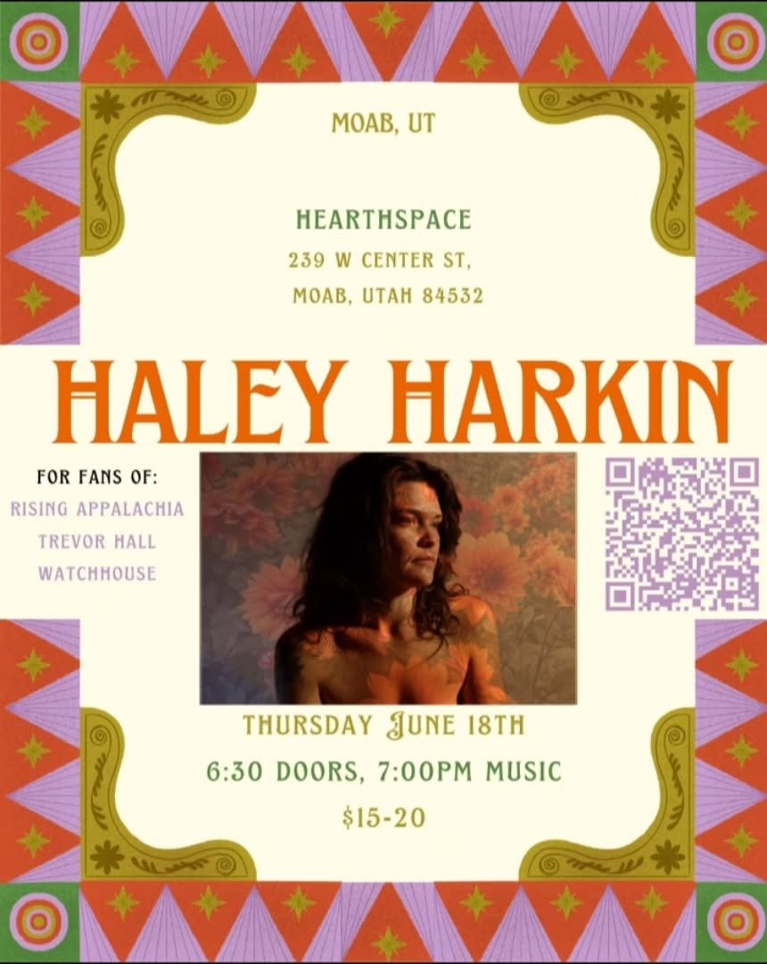 We&rsquo;re so excited to welcome Haley Harkin for a cozy, heart-opening evening here in Moab.
If you love artists like Rising Appalachia, Trevor Hall, or Watchhouse&mdash;this one&rsquo;s for you.
Bring a friend, bring your presence, and join us in 