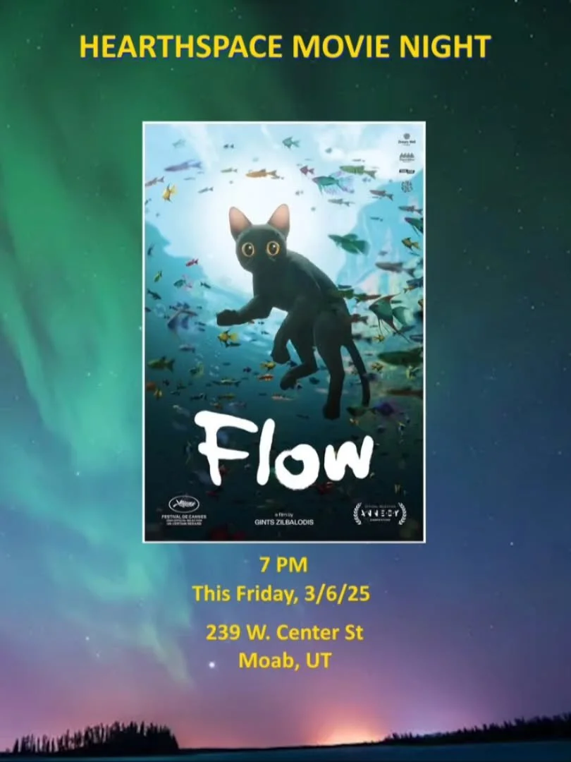 🌊🎬 Hearthspace Movie Night 🎬🌊
Join us this Friday for a special screening of Flow &mdash; a breathtaking, dialogue-free animated journey that invites us into a world of water, wonder, and quiet connection.
Through stunning visuals and a tender, f