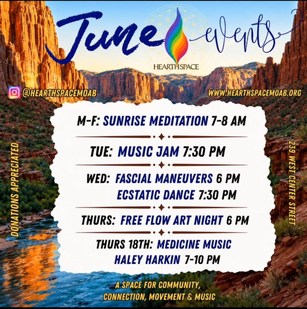 ✨&nbsp;June at Hearthspace ✨

A new month of connection, movement, creativity, and community is here.

Join us in our beautiful sanctuary for gatherings that nourish the body, mind, and spirit:

🌅&nbsp;Monday&ndash;Friday: Sunrise Meditation | 7&nda