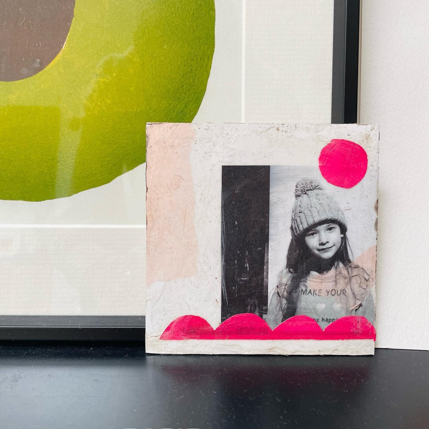 Playing with collage on wood, the picture is of my daughter, she helped me with the composition &amp; shapes &hearts;️ 
Day 9/100 #the100dayproject 

The kitten in the other photo is Doja who loves my overheating laptop&hellip;.