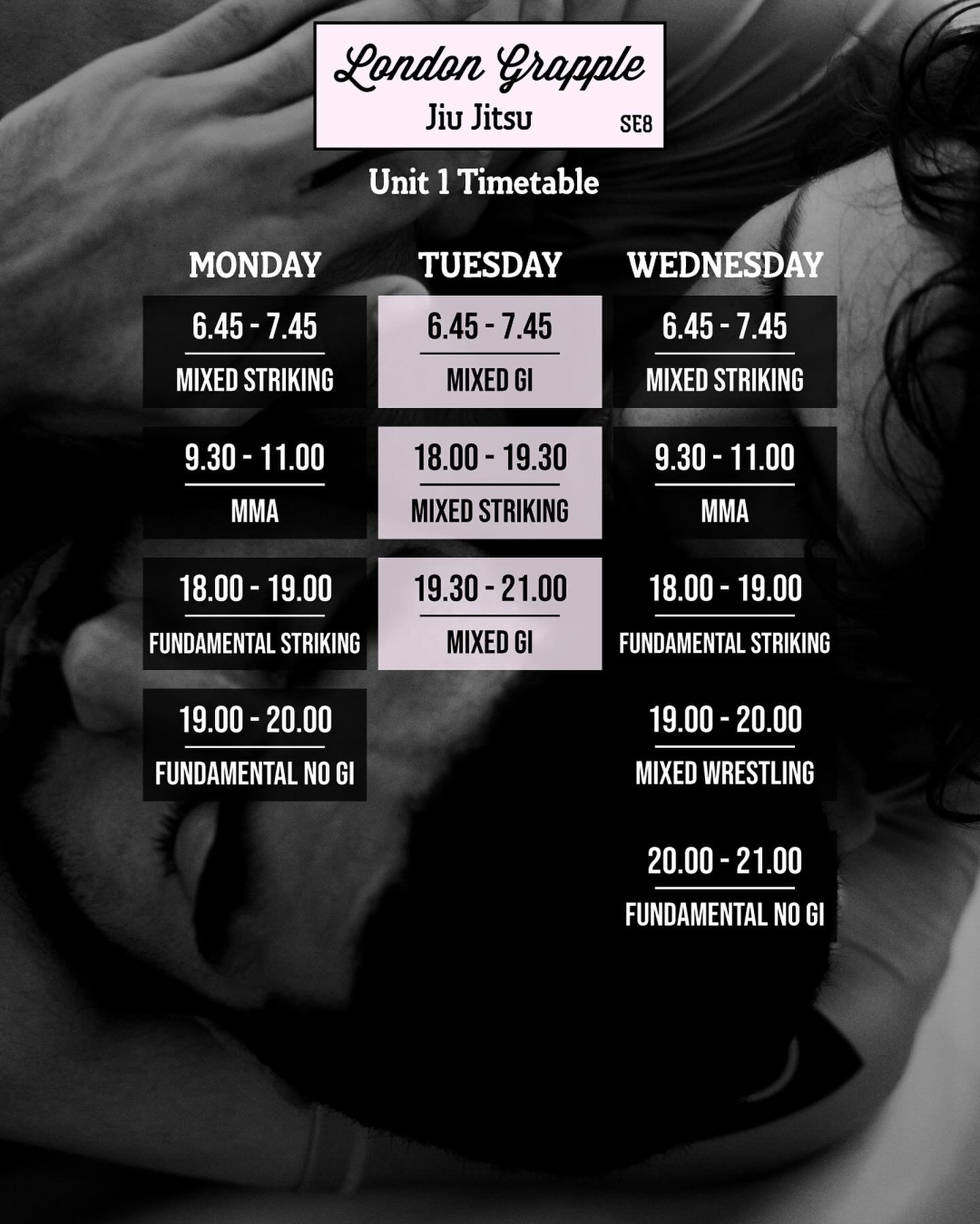 Unit 1 (Mat 2) Timetable❗️

New timetable is live from 07/05 🔥

#bjj #wrestling #mma #muaythai #grappling