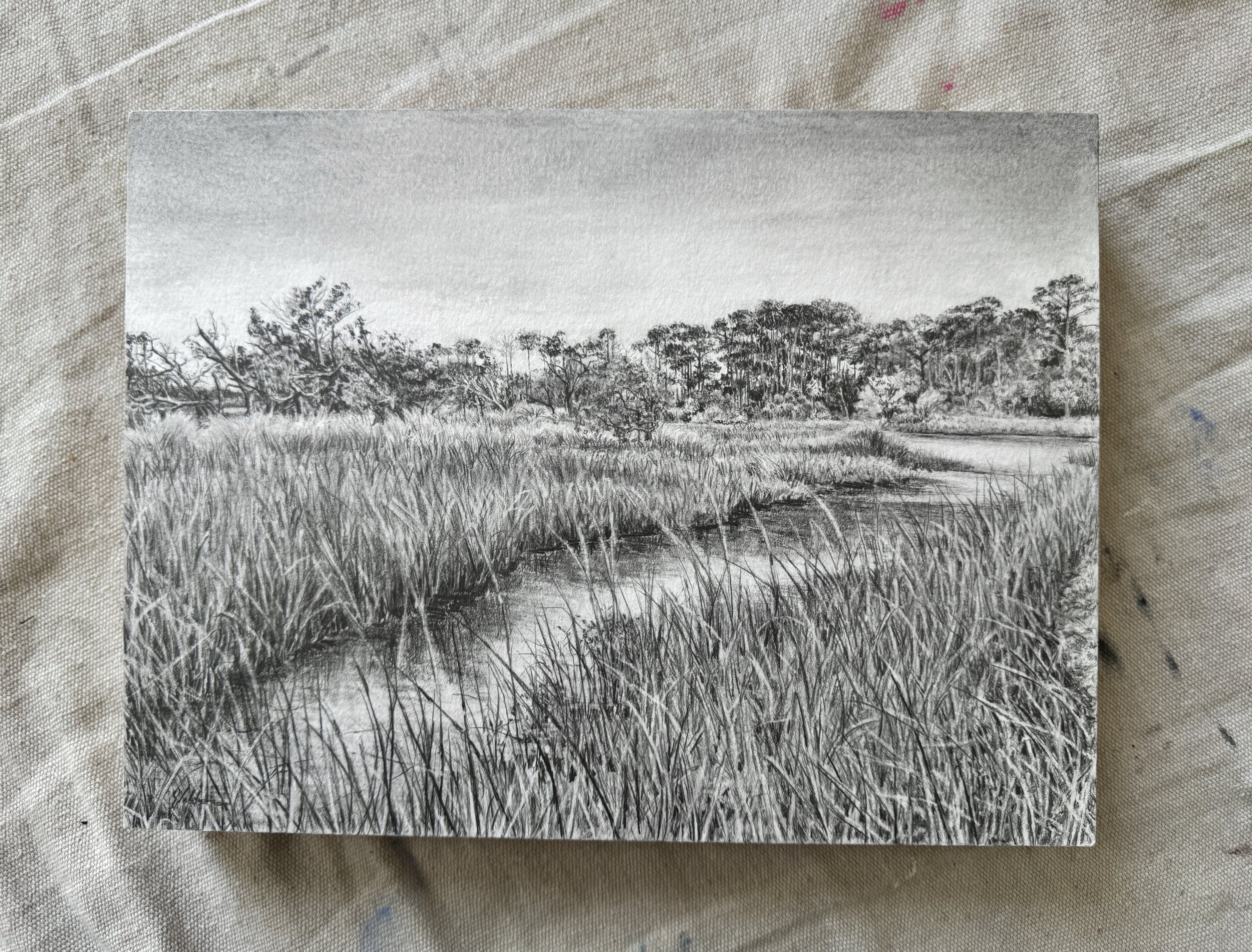 “Weep”, 9in x 12in, Graphite on paper mounted to panel, 2022, $345