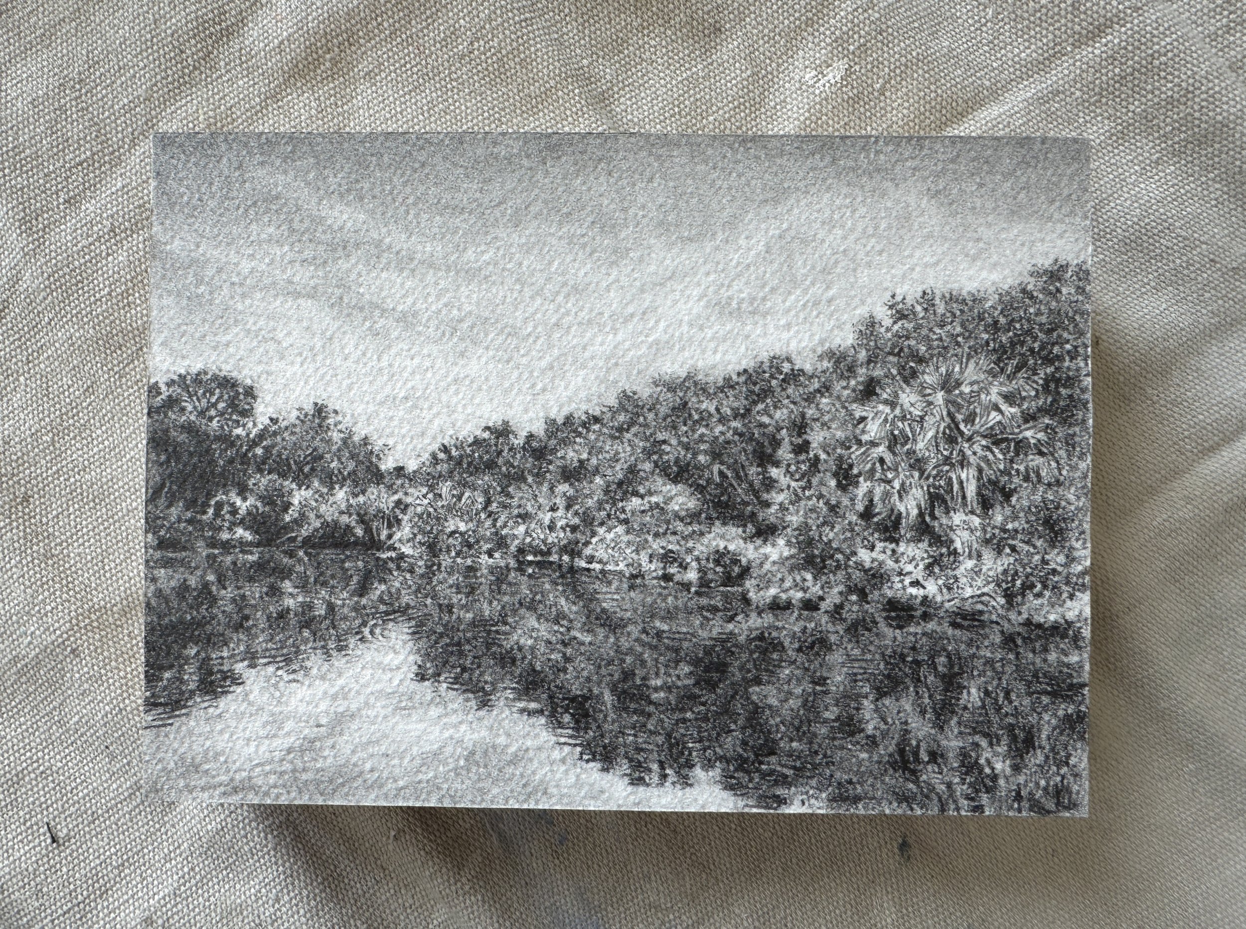“Carry”, 5in x 7in, Graphite on paper mounted to panel, 2024, $195