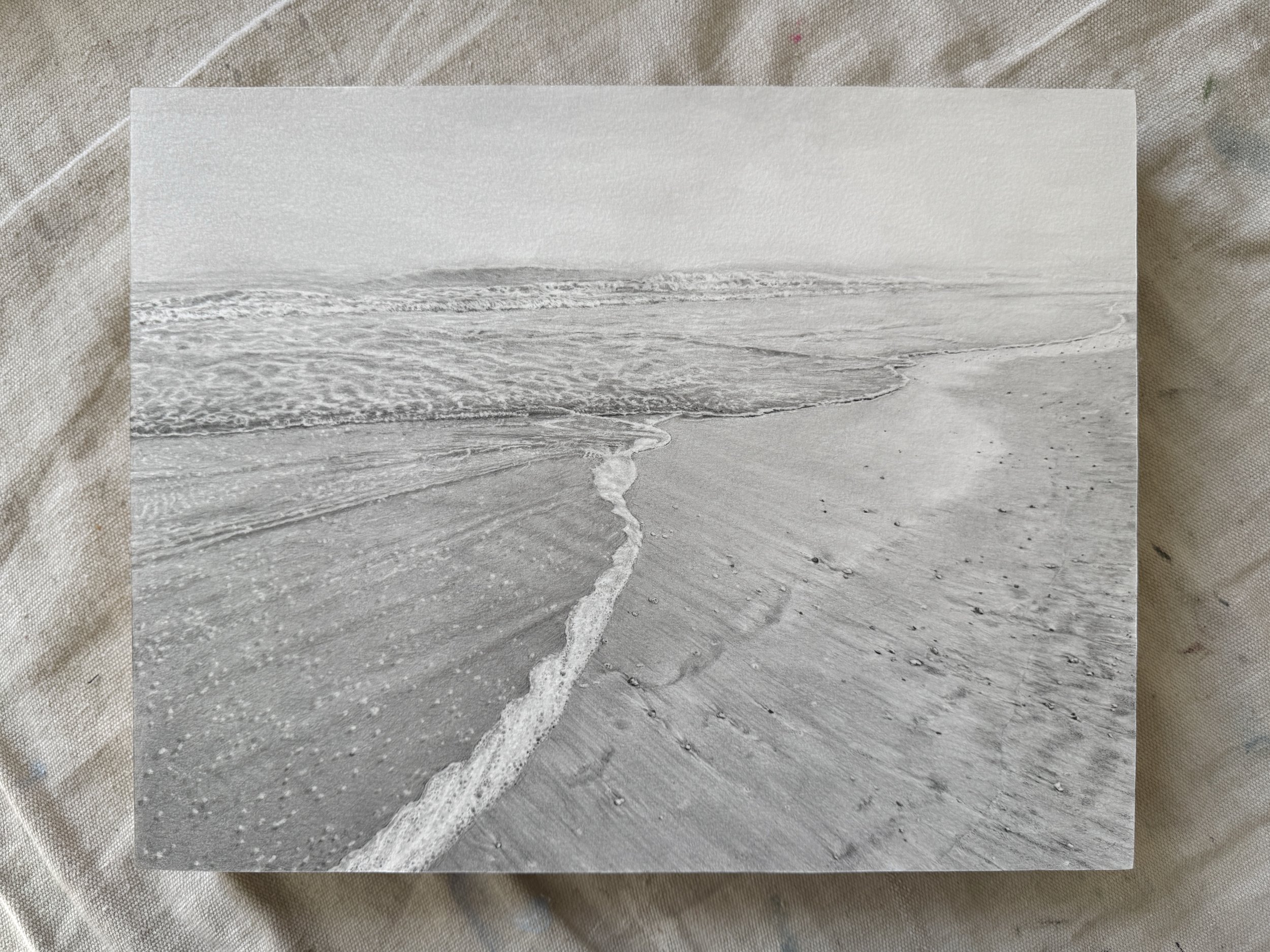 “Soften”, 11in x 14in, Graphite on paper mounted to panel, 2024, $425