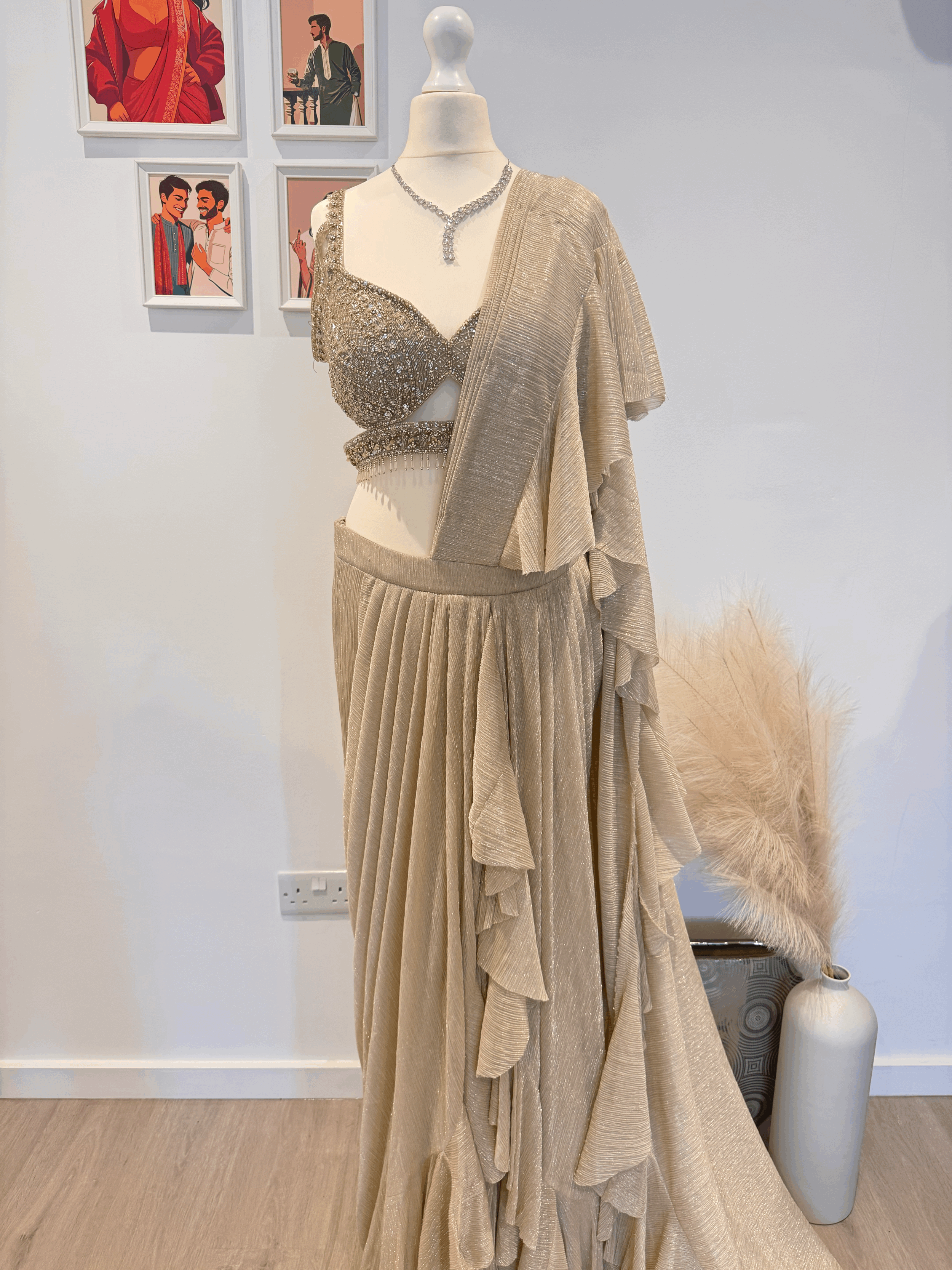 Gold Pre-draped Ruffle Saree [UK10]