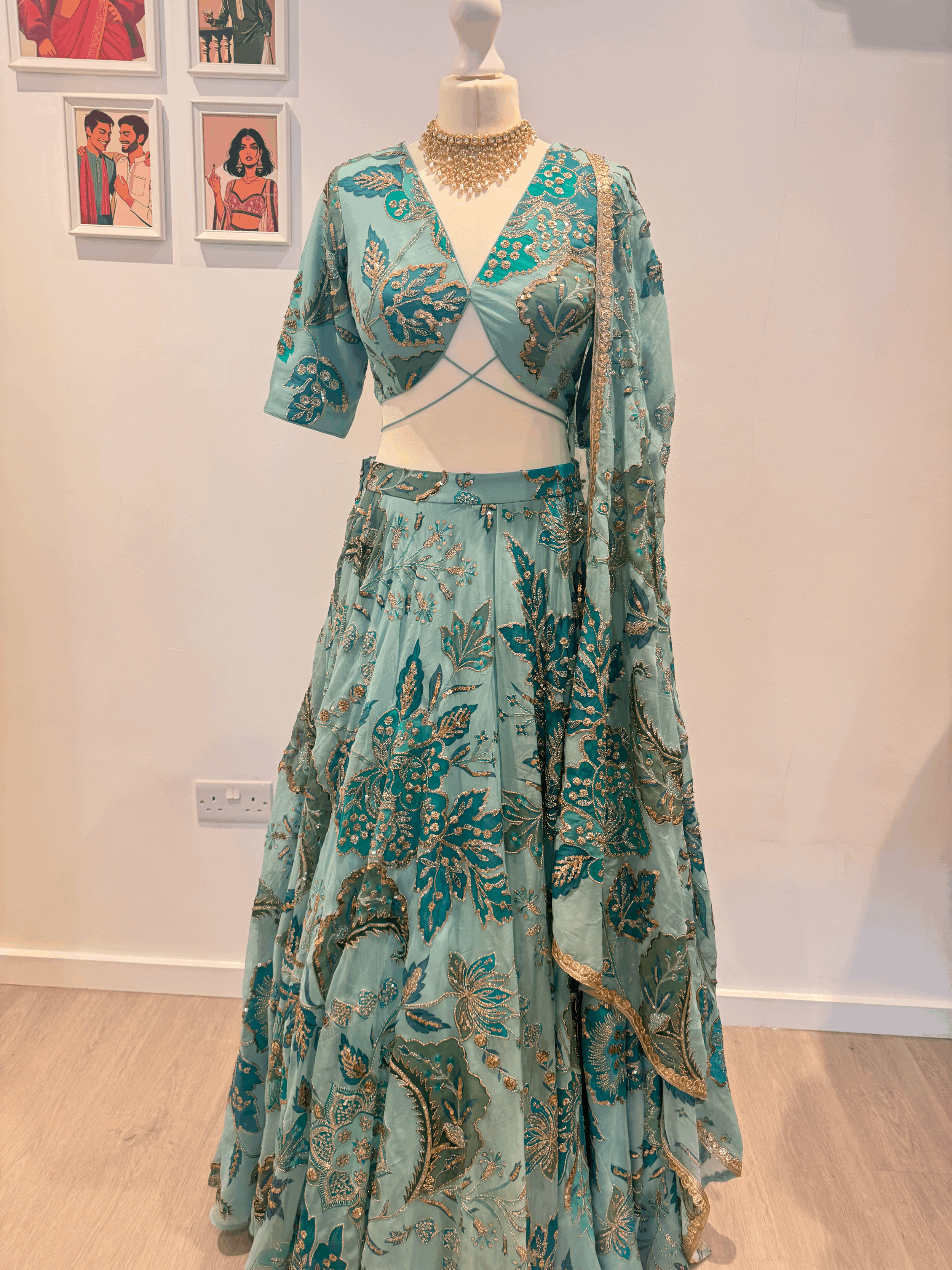 Blue Floral Lehenga [UK10]