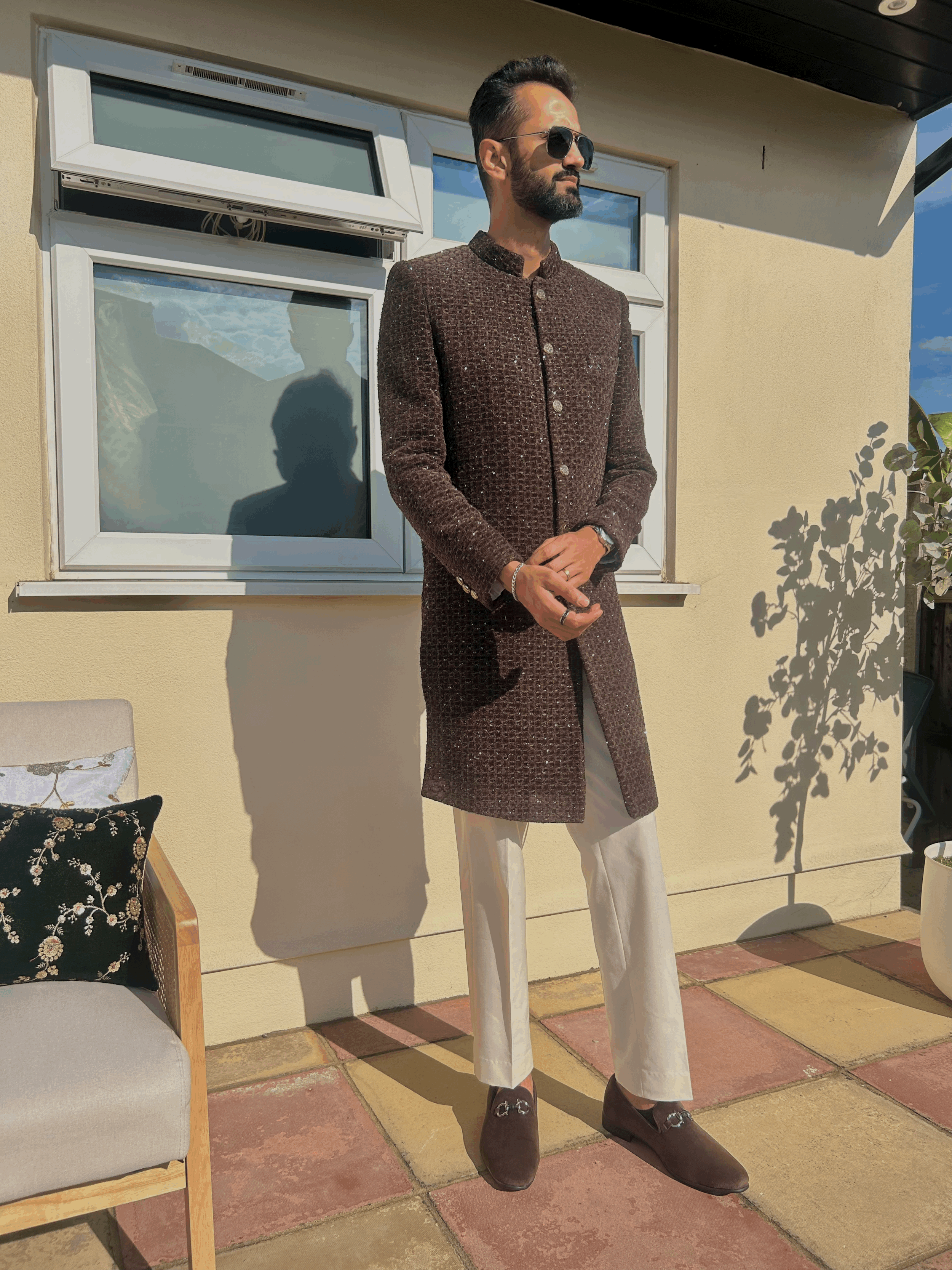 Chocolate Tweed Sherwani [S/38]